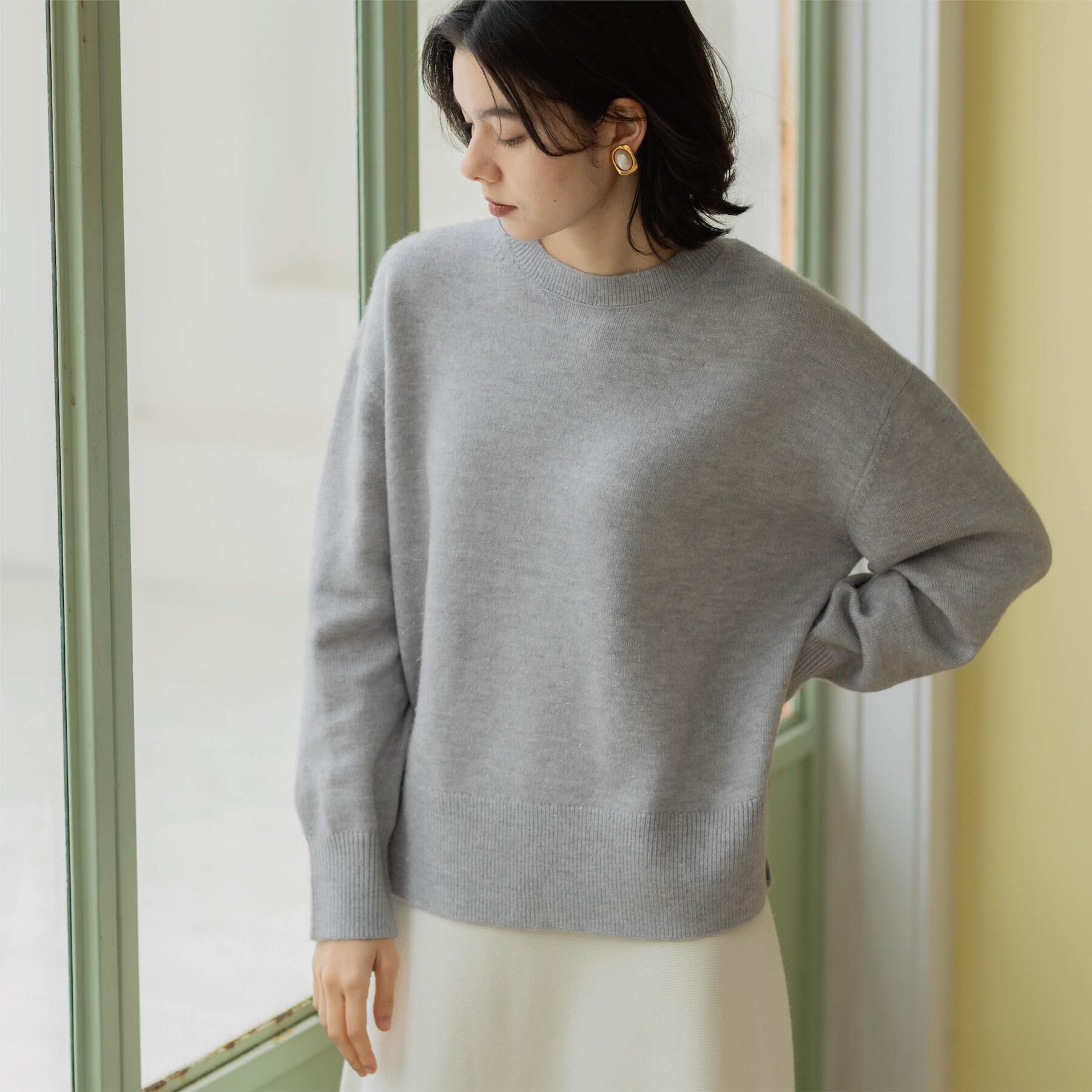 OPAQUE.CLIP「きらきらクルーミドルゲージニット【洗濯機OK】」|ニット・セーター|