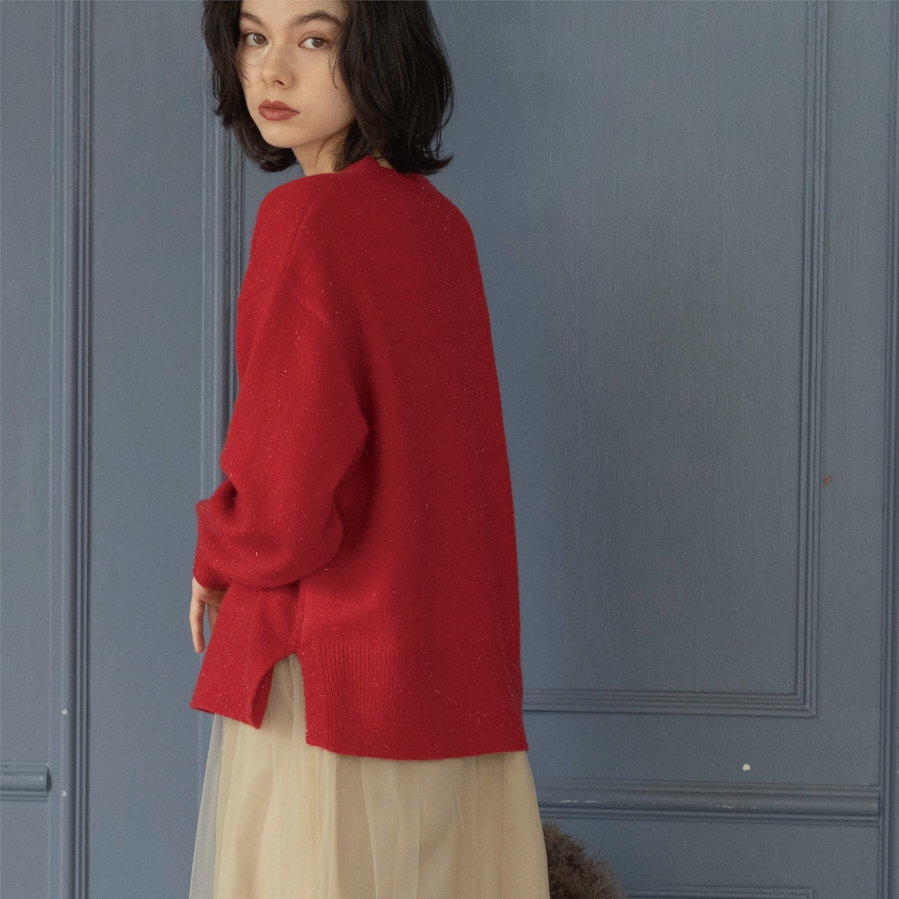 OPAQUE.CLIP「きらきらクルーミドルゲージニット【洗濯機OK】」|ニット・セーター|