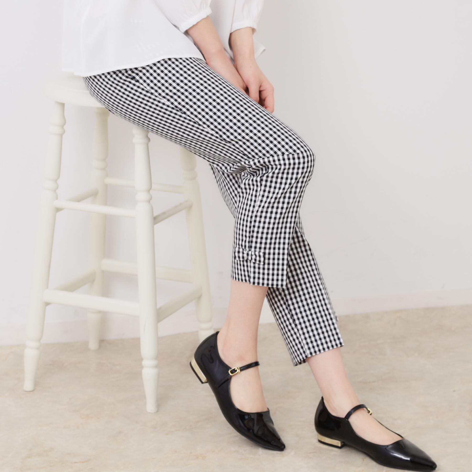 Couture broach「【スッキリ見え・美脚・通勤】リボンポイントサテストパンツ」|その他|ブラック(819)