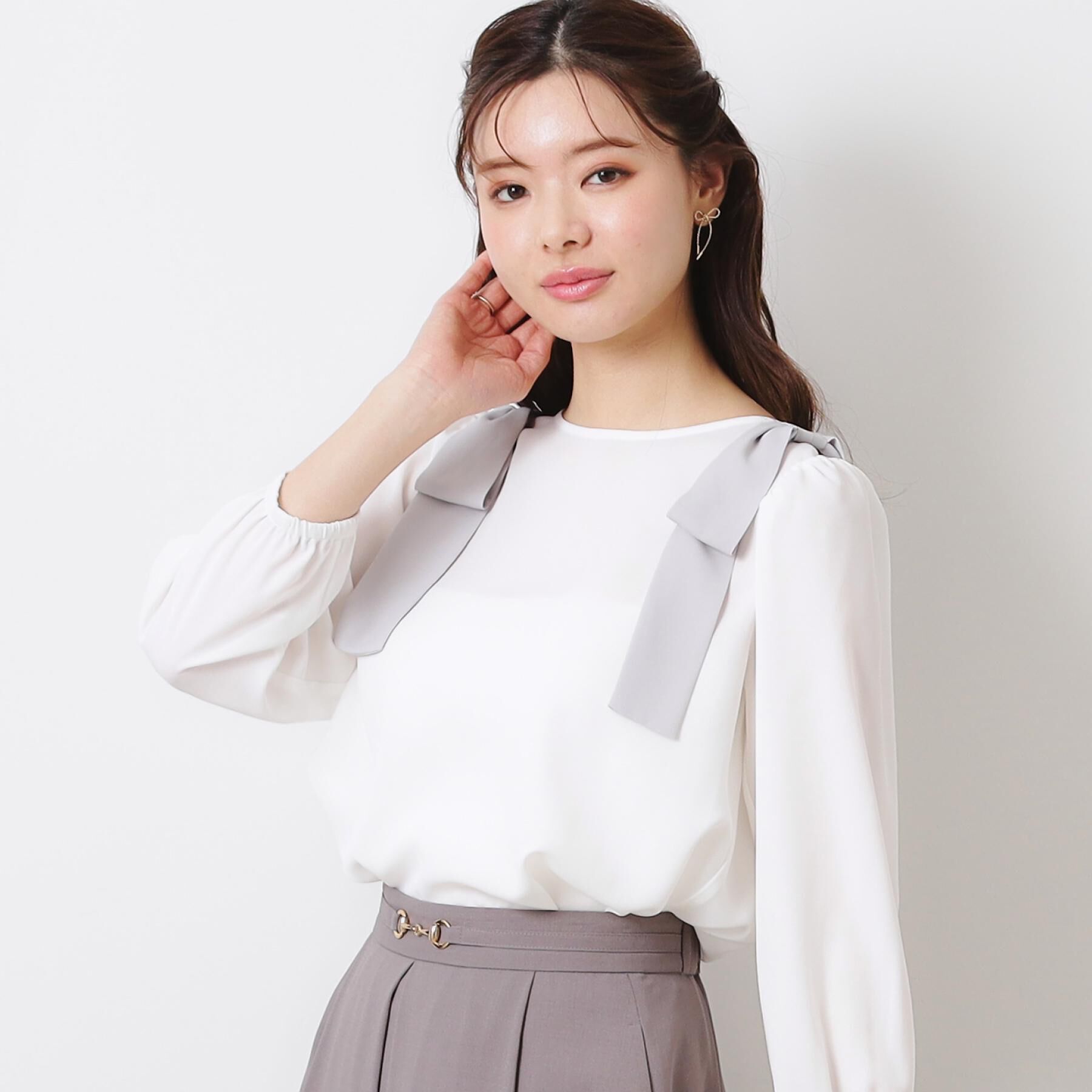 Couture broach「【フェミニン・通勤】肩リボンシフォンブラウス」|シャツ・ブラウス|