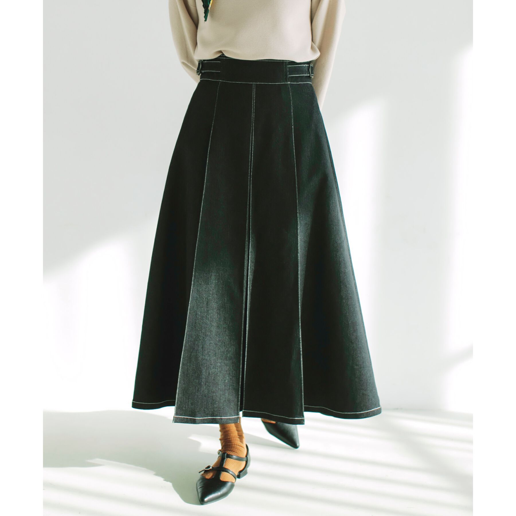 THE SHOP TK「シーズンレスで使える デニムタックスカート/洗える」|スカート|ブラック(019)