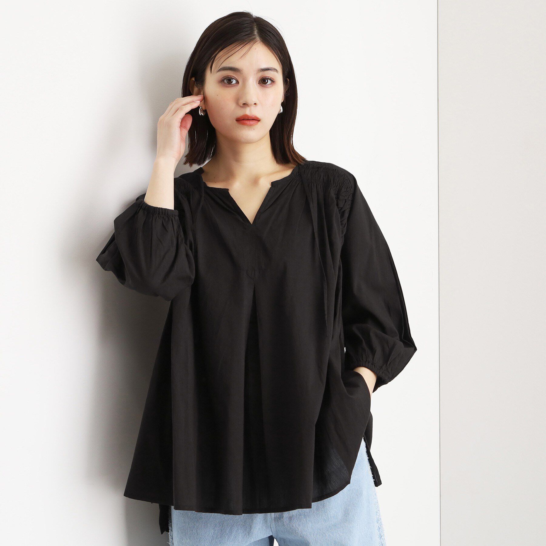 THE SHOP TK「コットンシャーリングブラウス【洗える】」|シャツ・ブラウス|ブラック(019)
