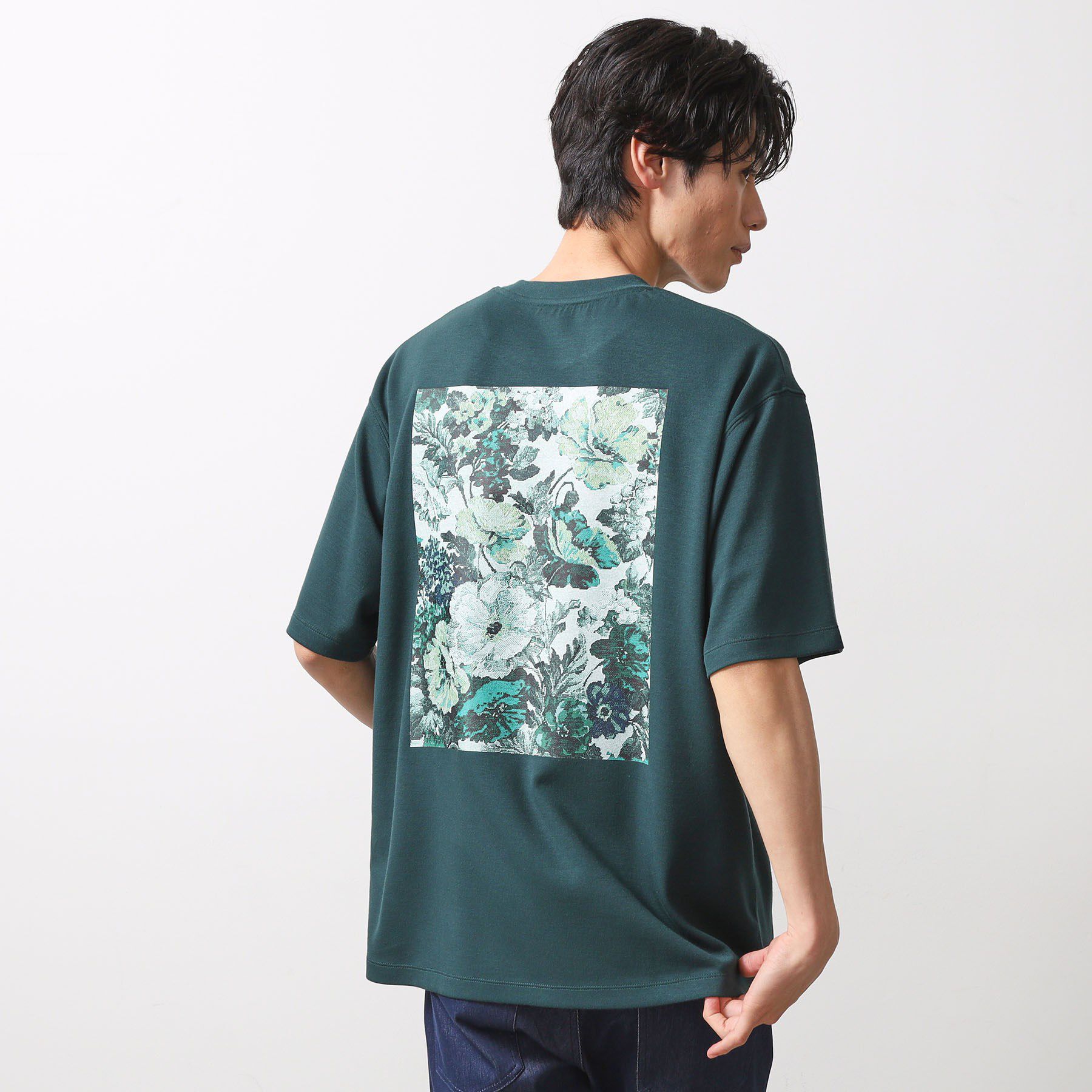 THE SHOP TK「ボタニカルプリントオーバーサイズ半袖Ｔシャツ」|Tシャツ・カットソー|グリーン(024)