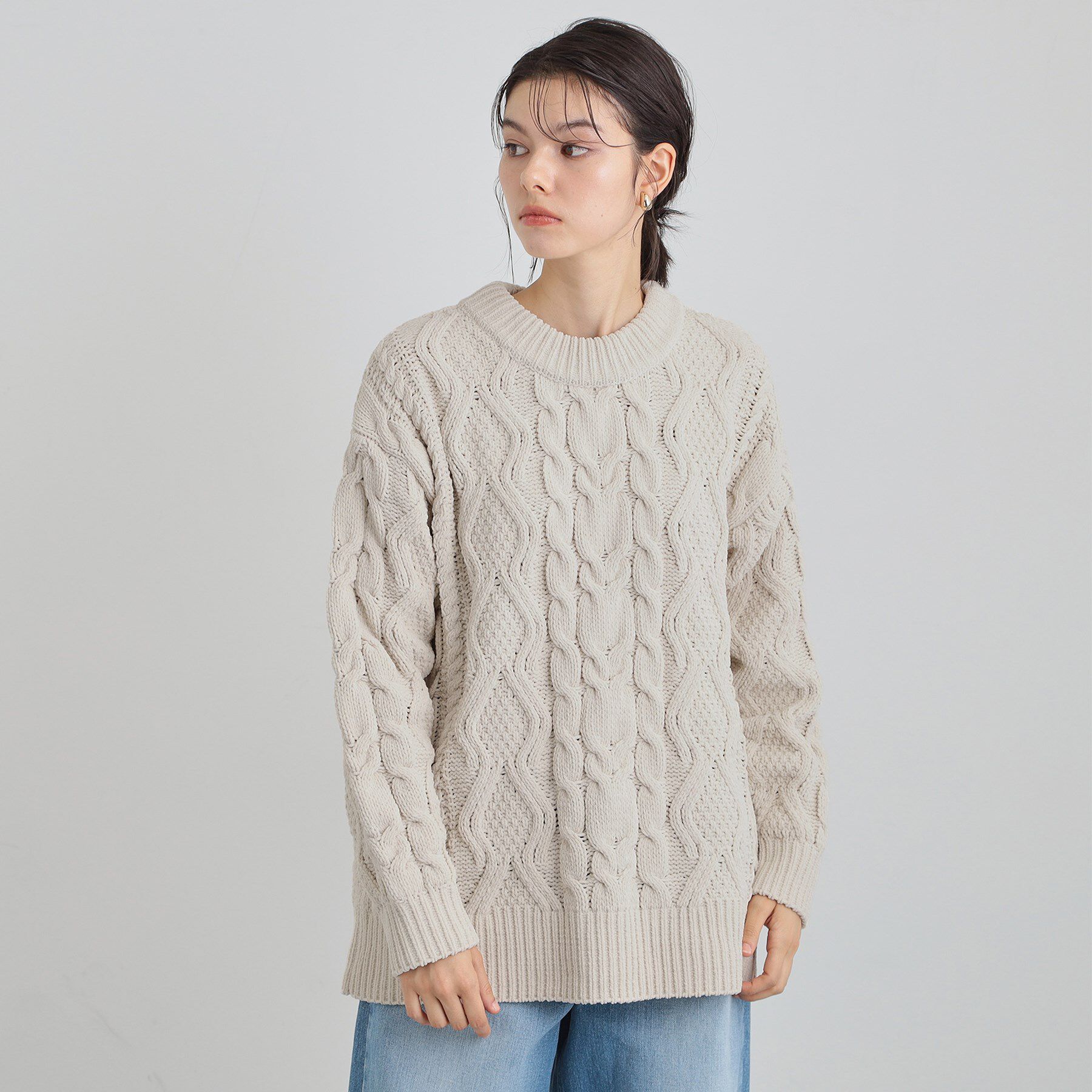 THE SHOP TK「【洗える】冬のコーデを盛り上げる マットモール ケーブルニット」|ニット・セーター|