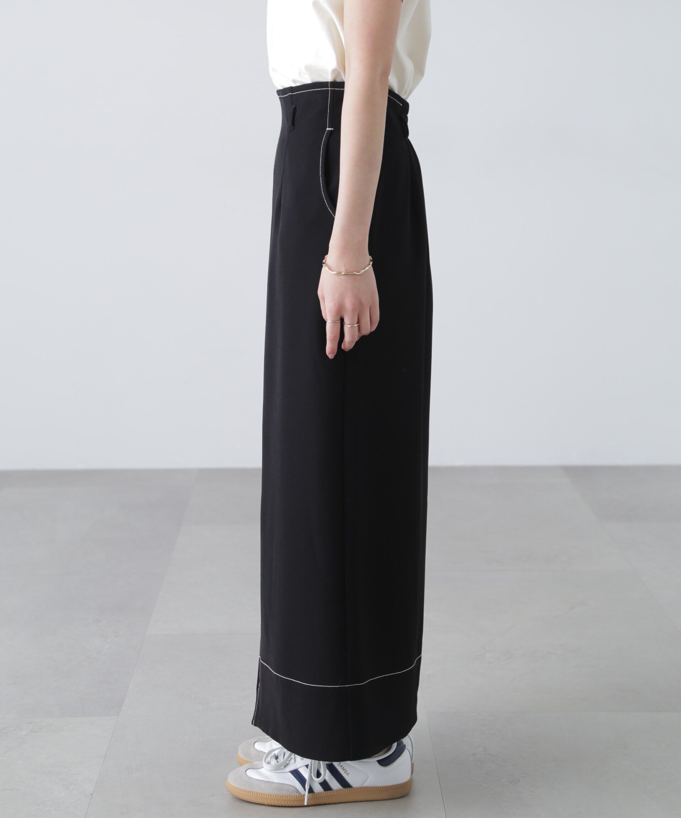  「配色ステッチハイウエストナロースカート」|スカート|