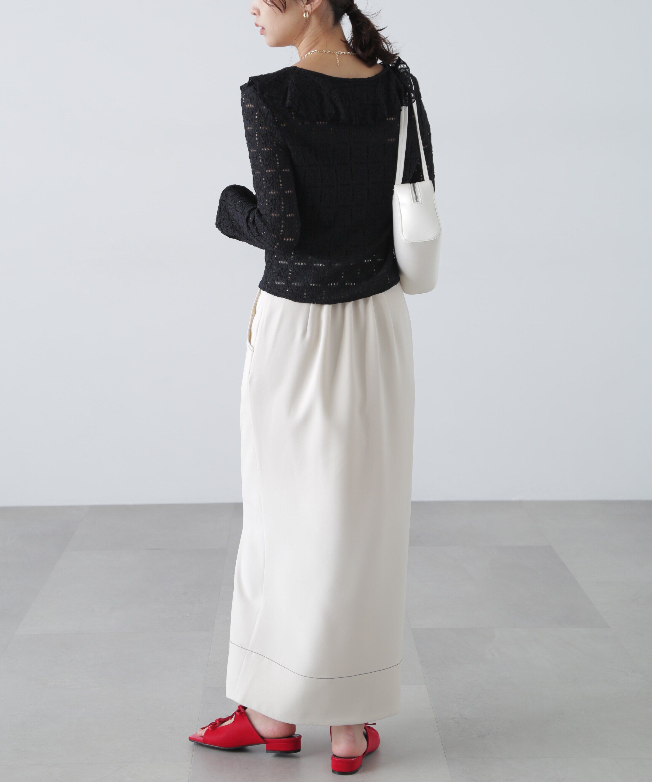  「配色ステッチハイウエストナロースカート」|スカート|