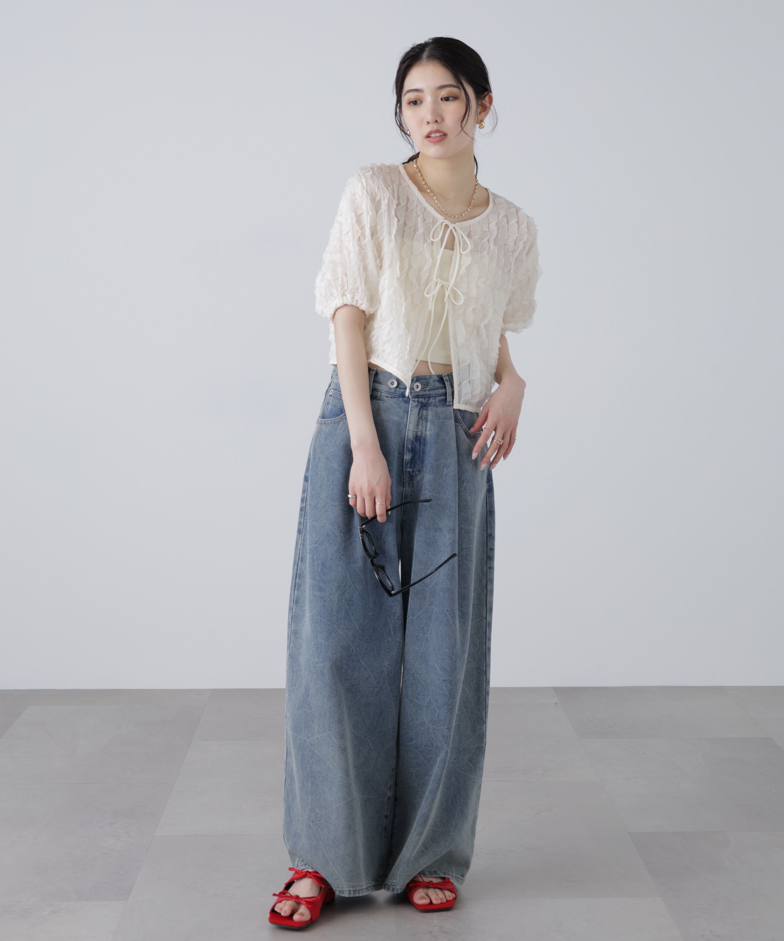  「シアーフリルフロントリボンブラウス」|シャツ・ブラウス|