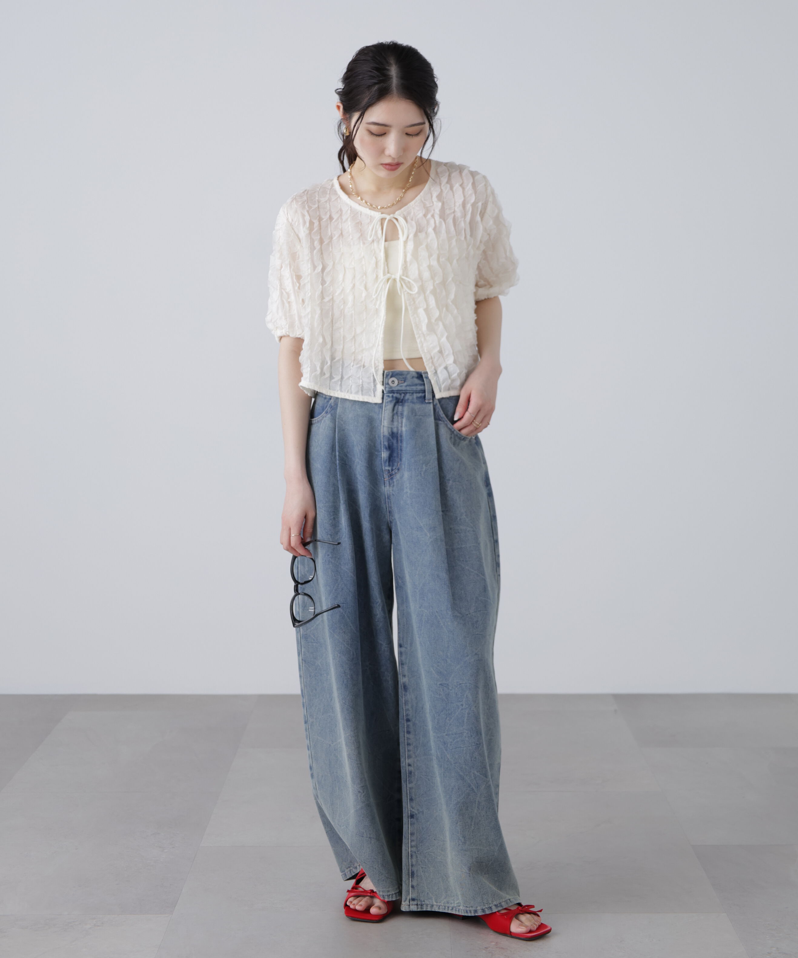  「シアーフリルフロントリボンブラウス」|シャツ・ブラウス|