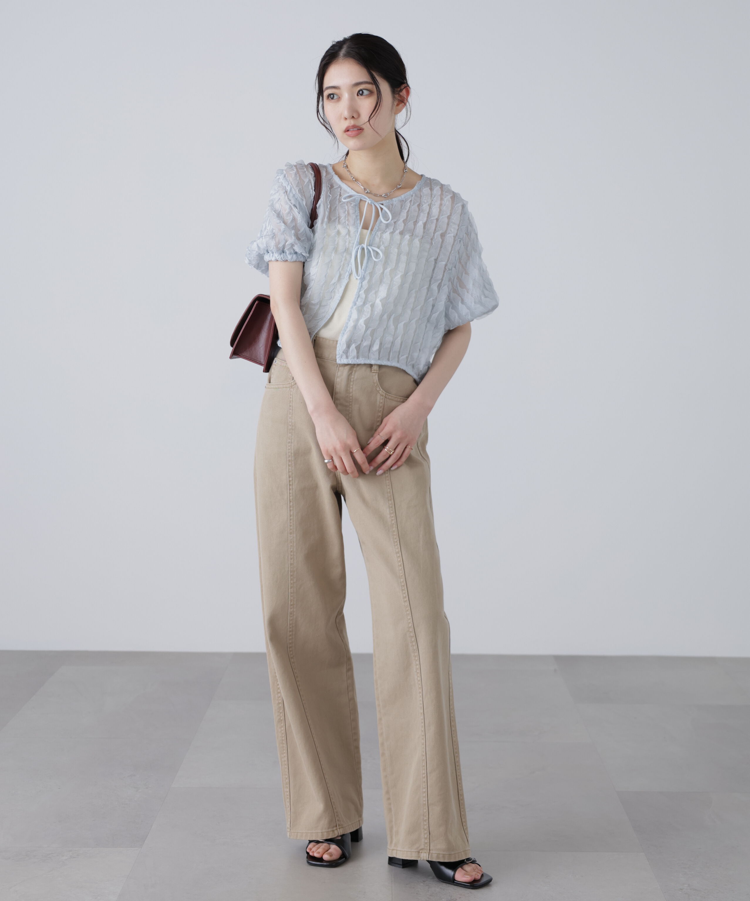  「シアーフリルフロントリボンブラウス」|シャツ・ブラウス|