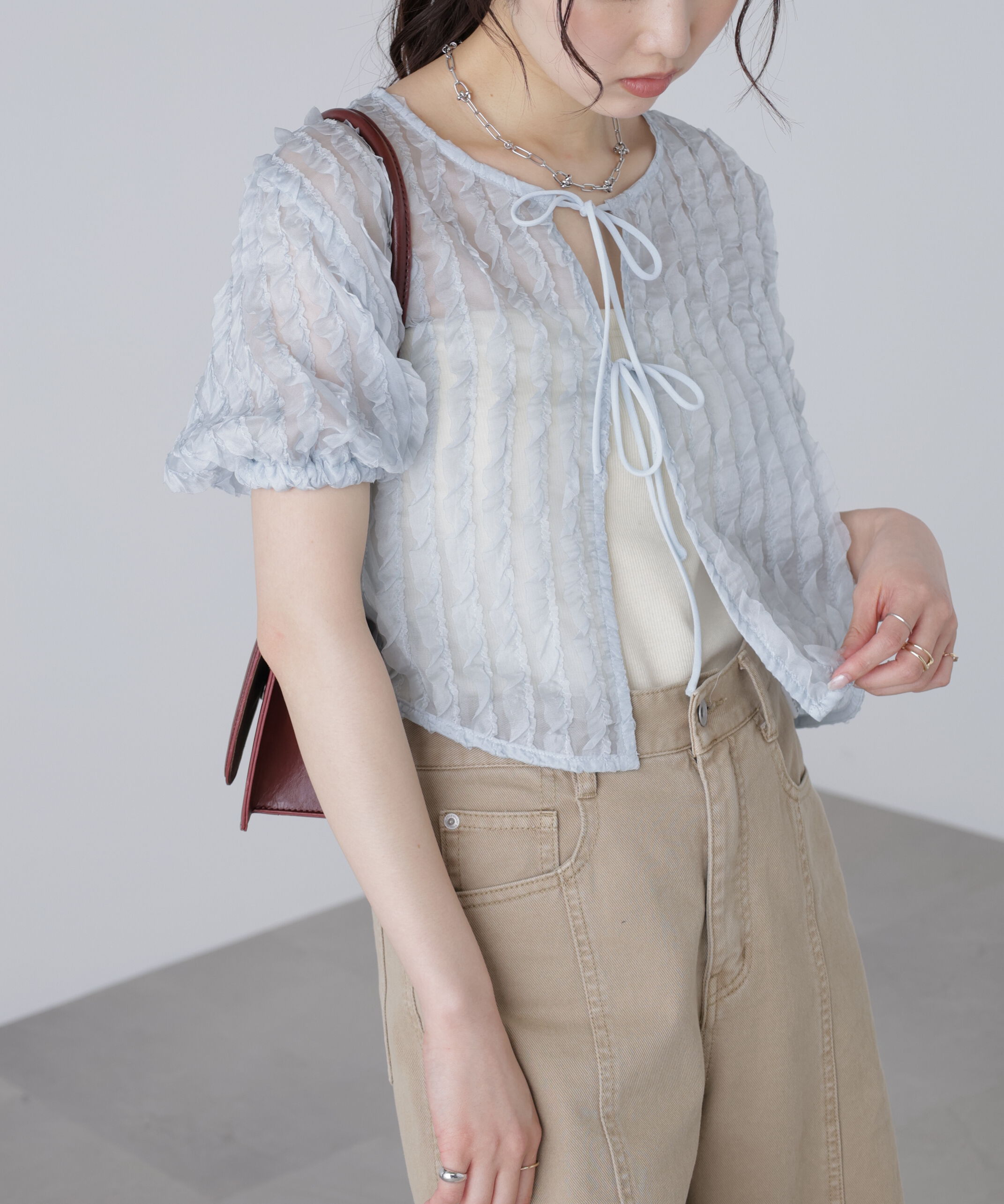  「シアーフリルフロントリボンブラウス」|シャツ・ブラウス|