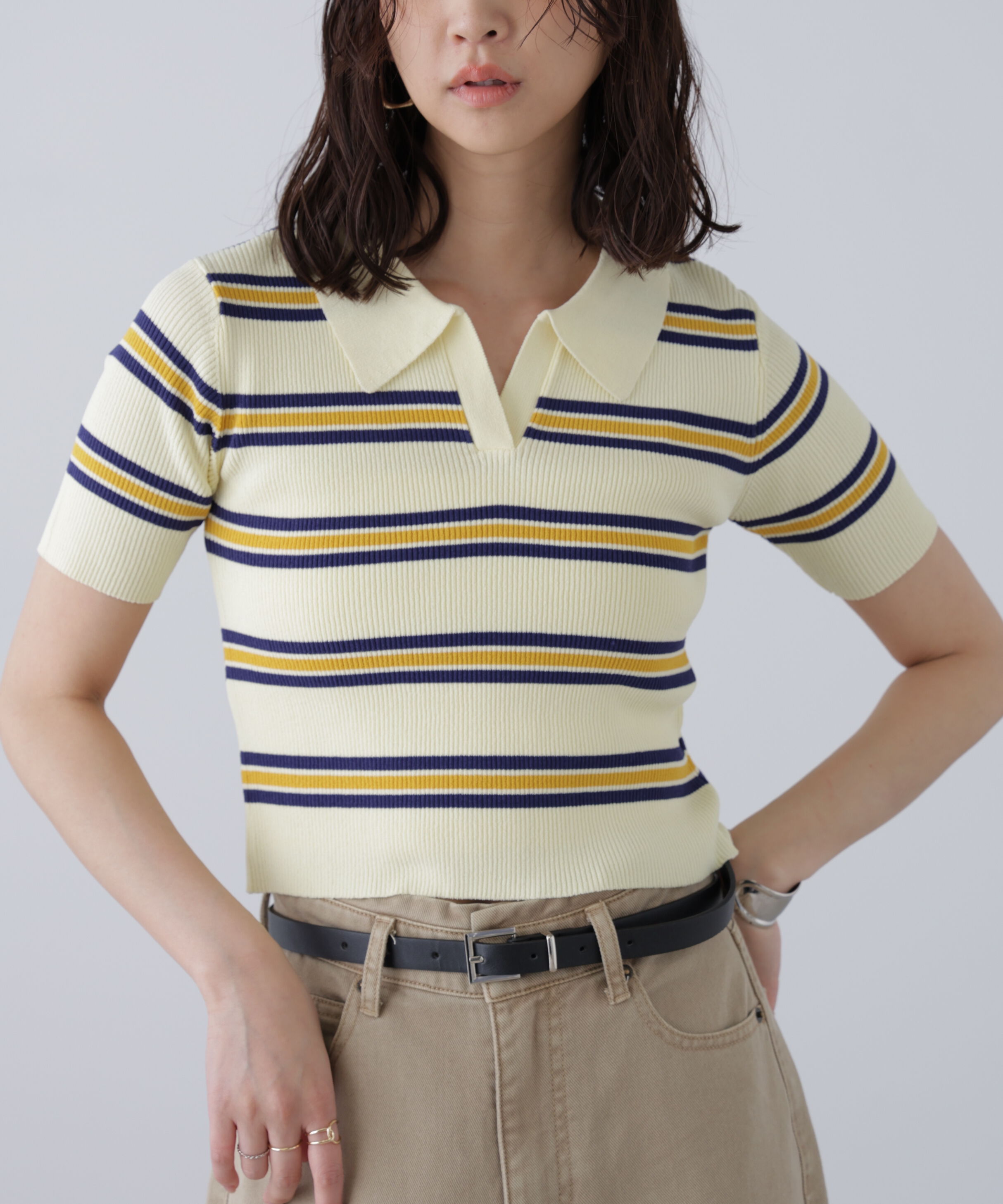  「マルチボーダースキッパーリブニット」|ニット・セーター|