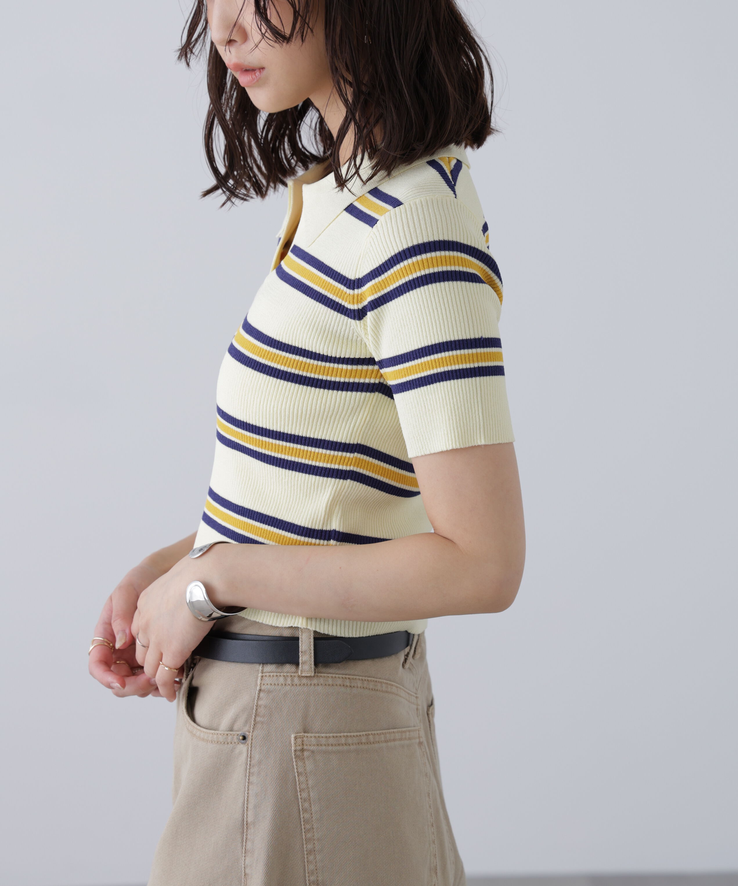  「マルチボーダースキッパーリブニット」|ニット・セーター|