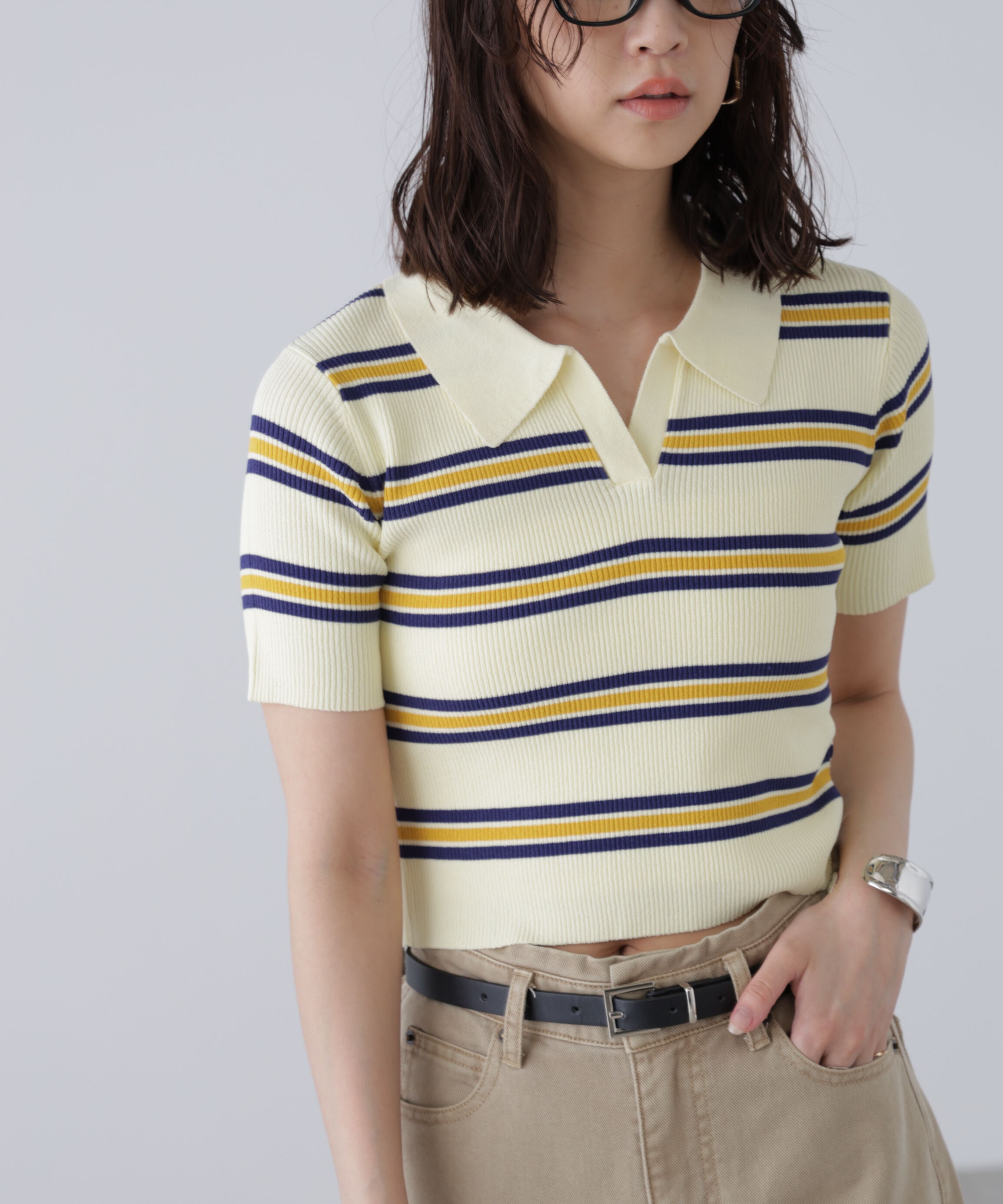  「マルチボーダースキッパーリブニット」|ニット・セーター|