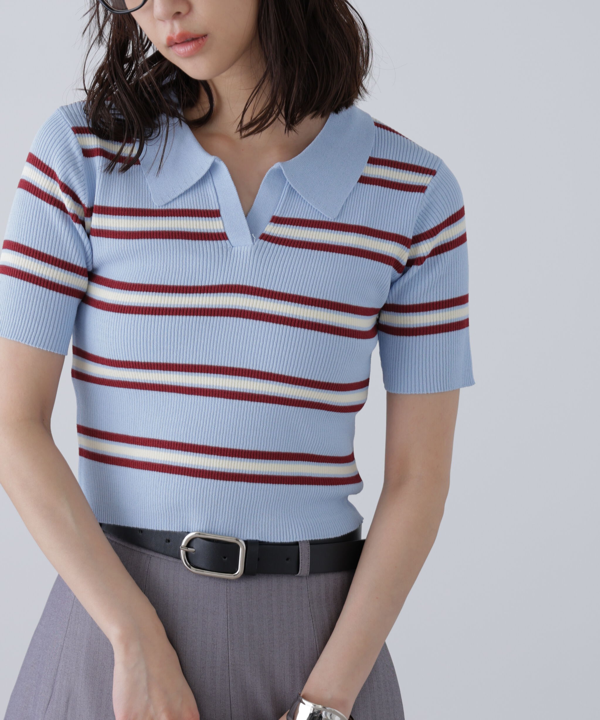  「マルチボーダースキッパーリブニット」|ニット・セーター|ブルーベース1