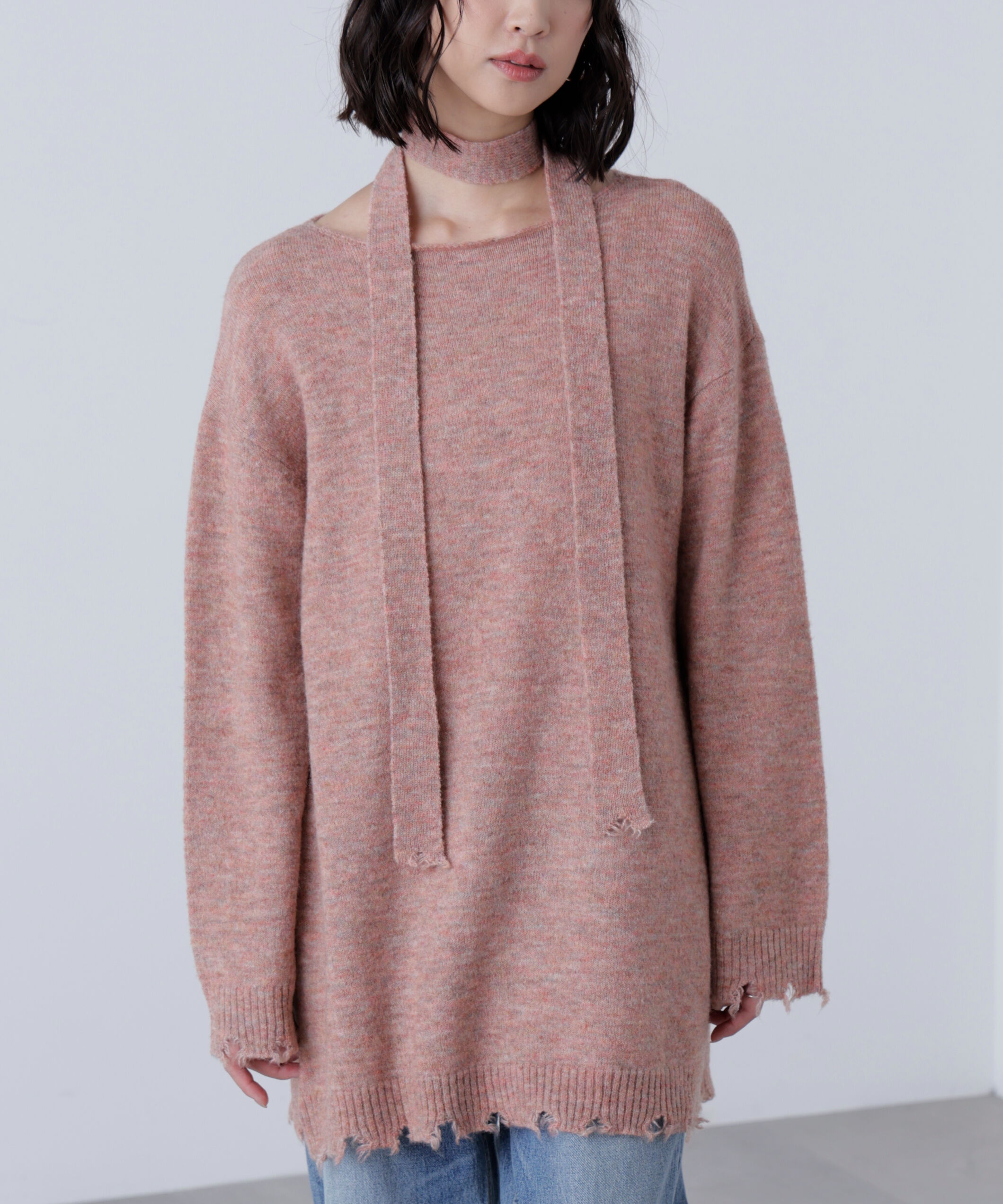  「モヘヤ混タイ付きルーズミニワンピース」|ワンピース|