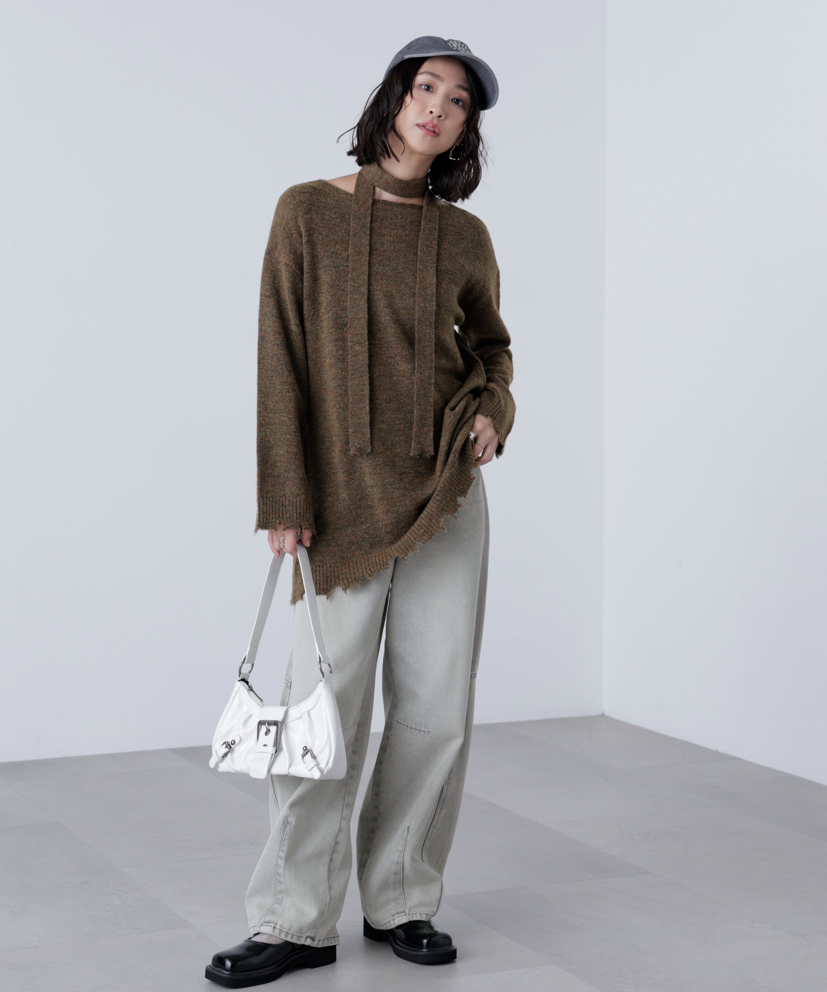  「モヘヤ混タイ付きルーズミニワンピース」|ワンピース|