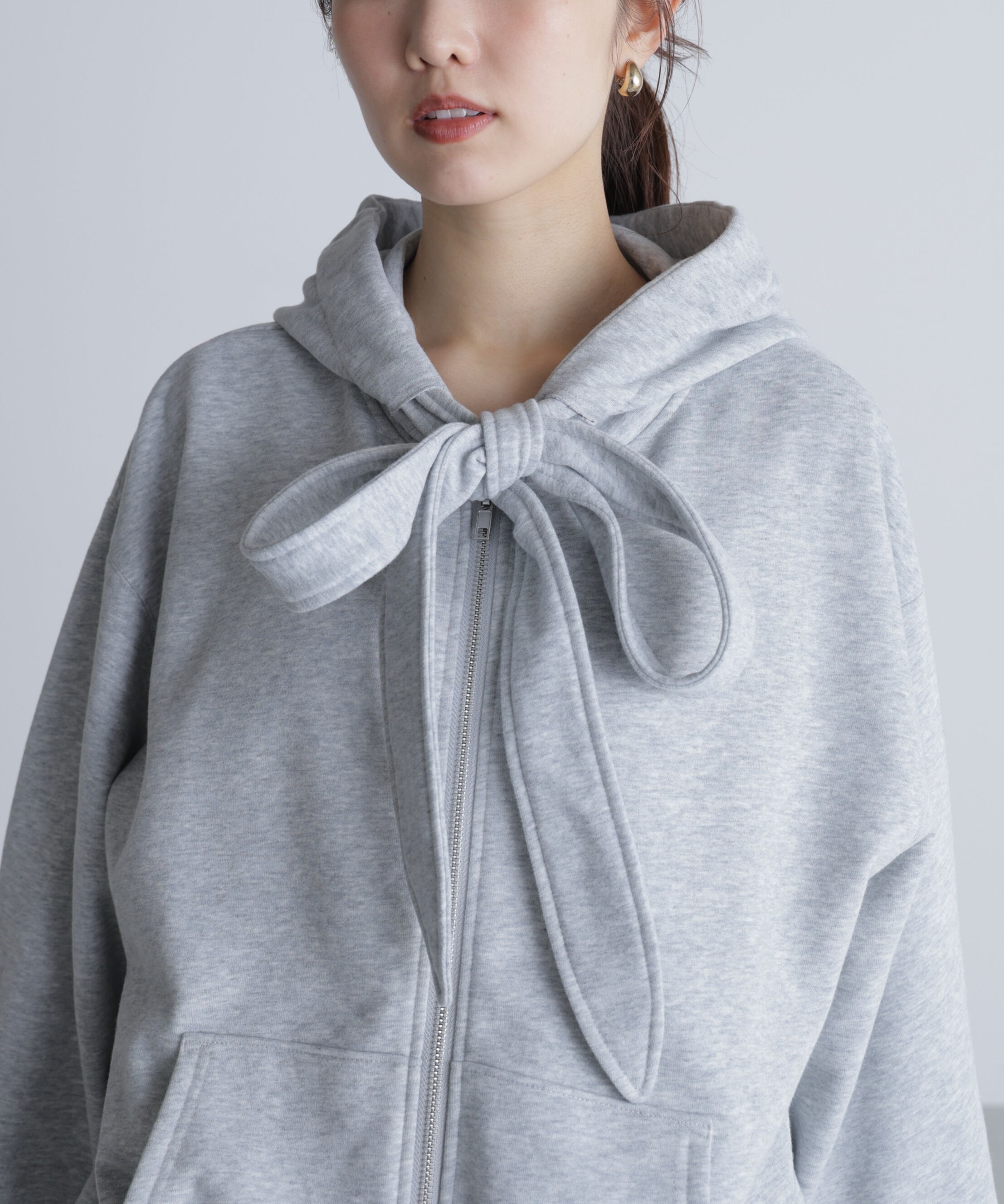  「起毛ビッグリボンジップパーカー」|Tシャツ・カットソー|