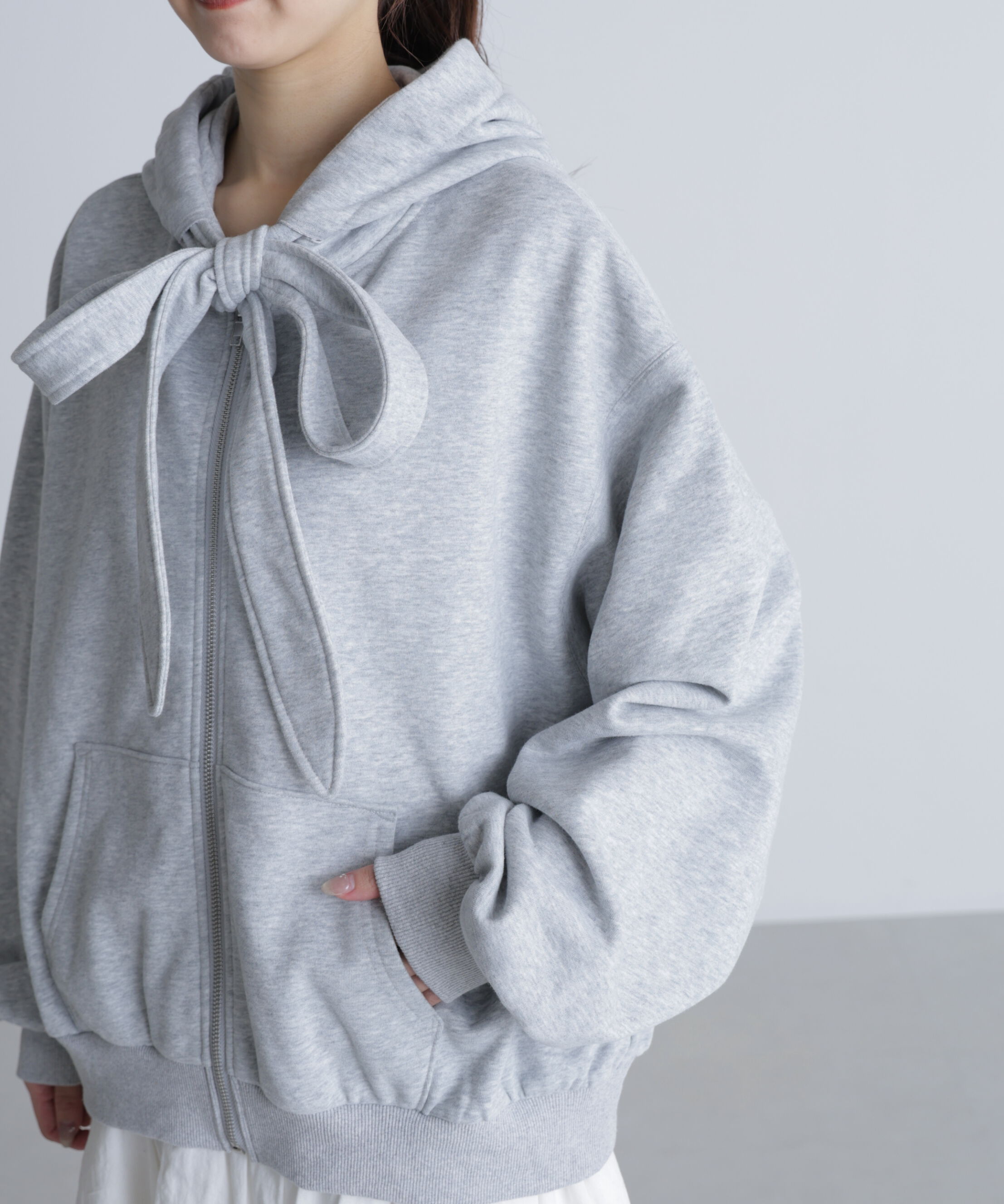  「起毛ビッグリボンジップパーカー」|Tシャツ・カットソー|