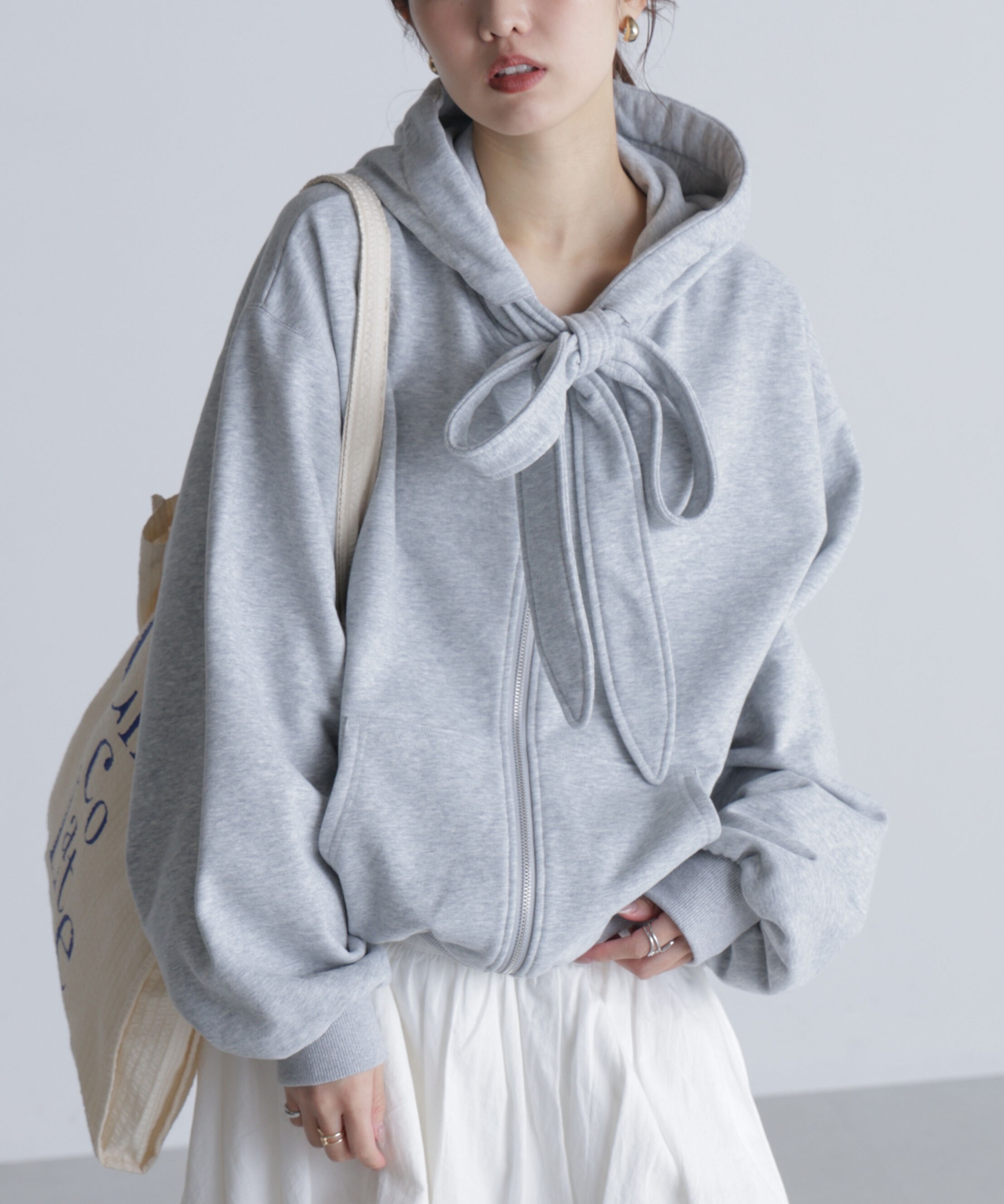  「起毛ビッグリボンジップパーカー」|Tシャツ・カットソー|