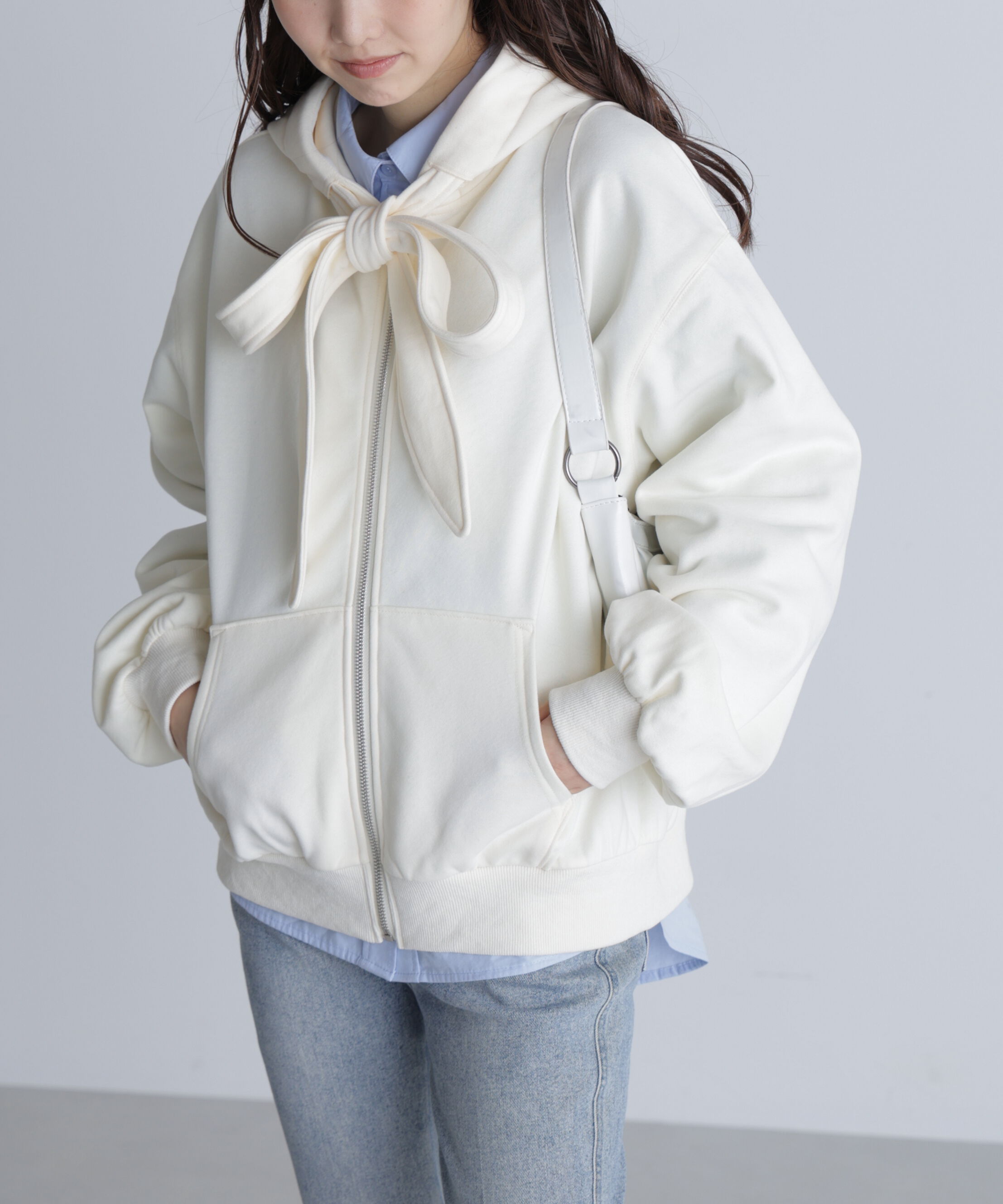  「起毛ビッグリボンジップパーカー」|Tシャツ・カットソー|