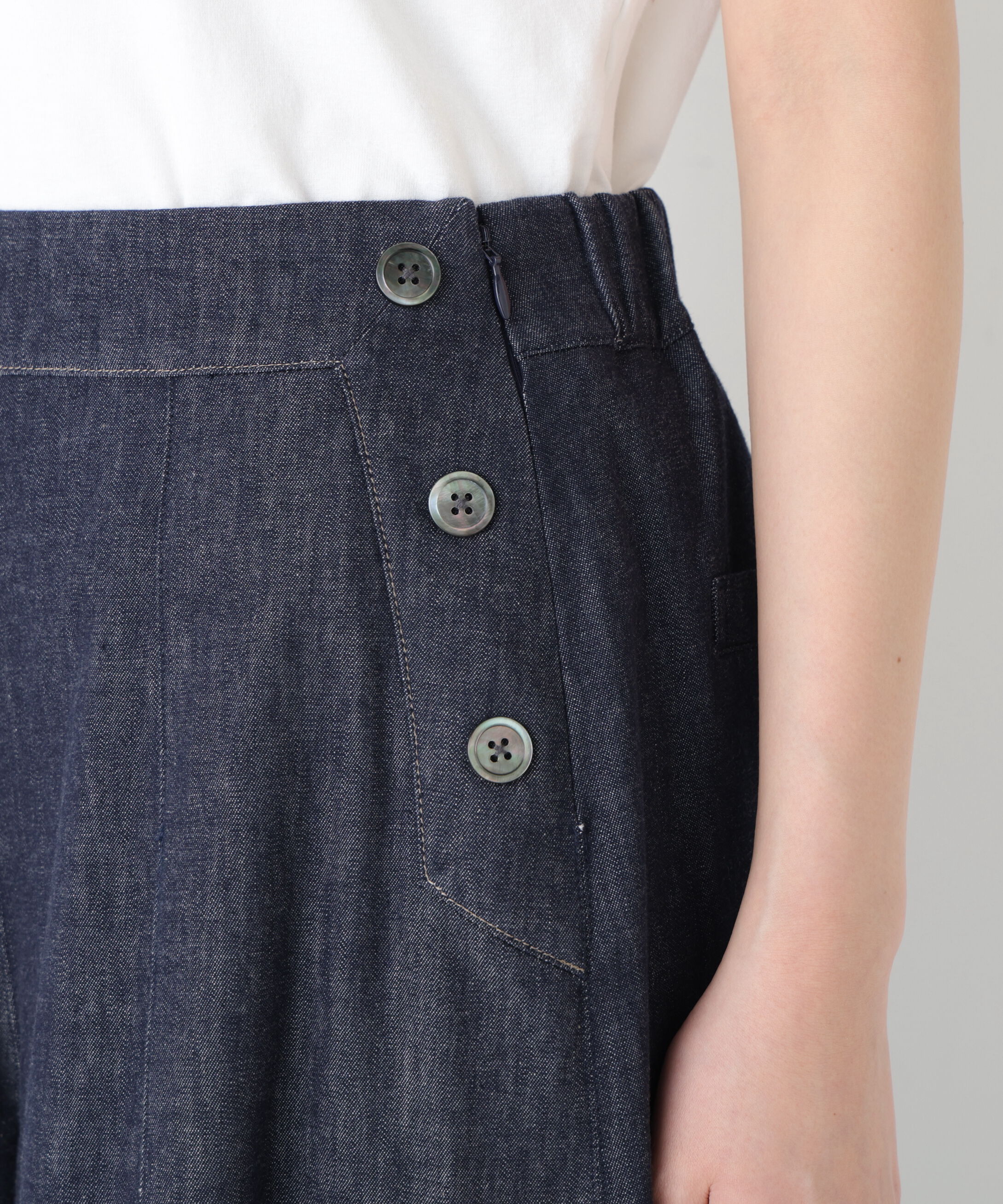  「◆《マルチサイズ/ウォッシャブル》ライトオンスデニムタックスカーチョ」|スカート|