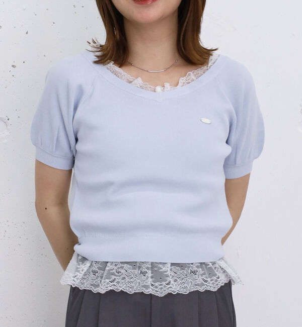 archives「レースレイヤード２ｗａｙＶネックニットプルオーバー」|ニット・セーター|