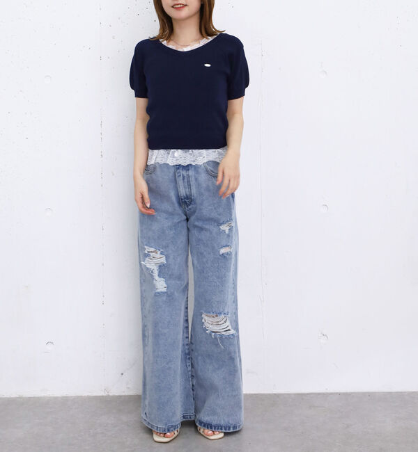 archives「レースレイヤード２ｗａｙＶネックニットプルオーバー」|ニット・セーター|