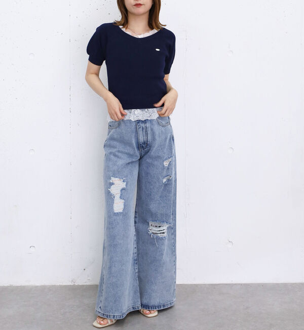 archives「レースレイヤード２ｗａｙＶネックニットプルオーバー」|ニット・セーター|