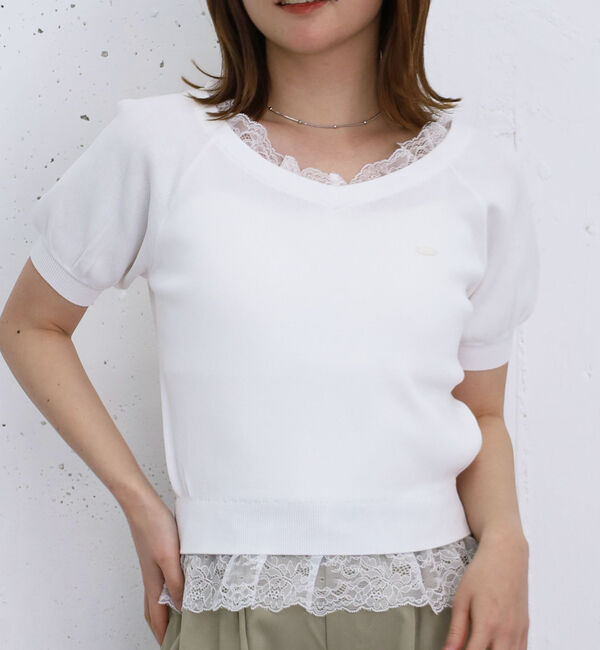 archives「レースレイヤード２ｗａｙＶネックニットプルオーバー」|ニット・セーター|