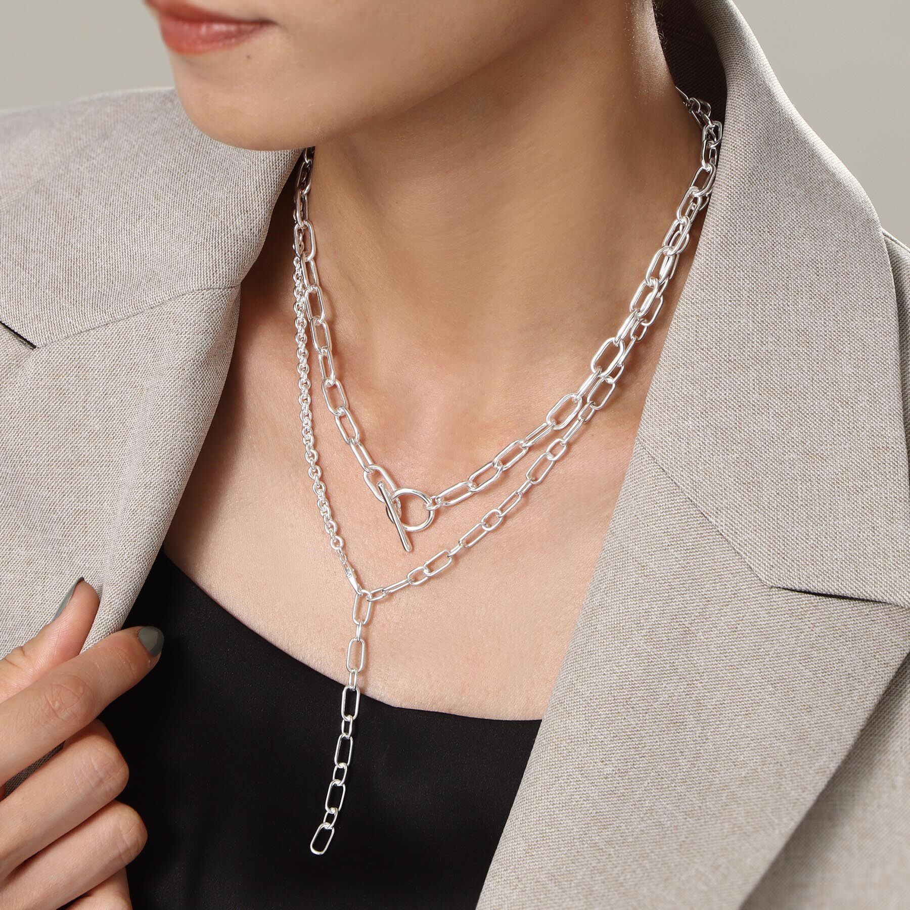 COCOSHNIK ONKITSCH「シルバー ミックスネックレス ケーブルチェーン２ＷＡＹネックレス」|ネックレス|