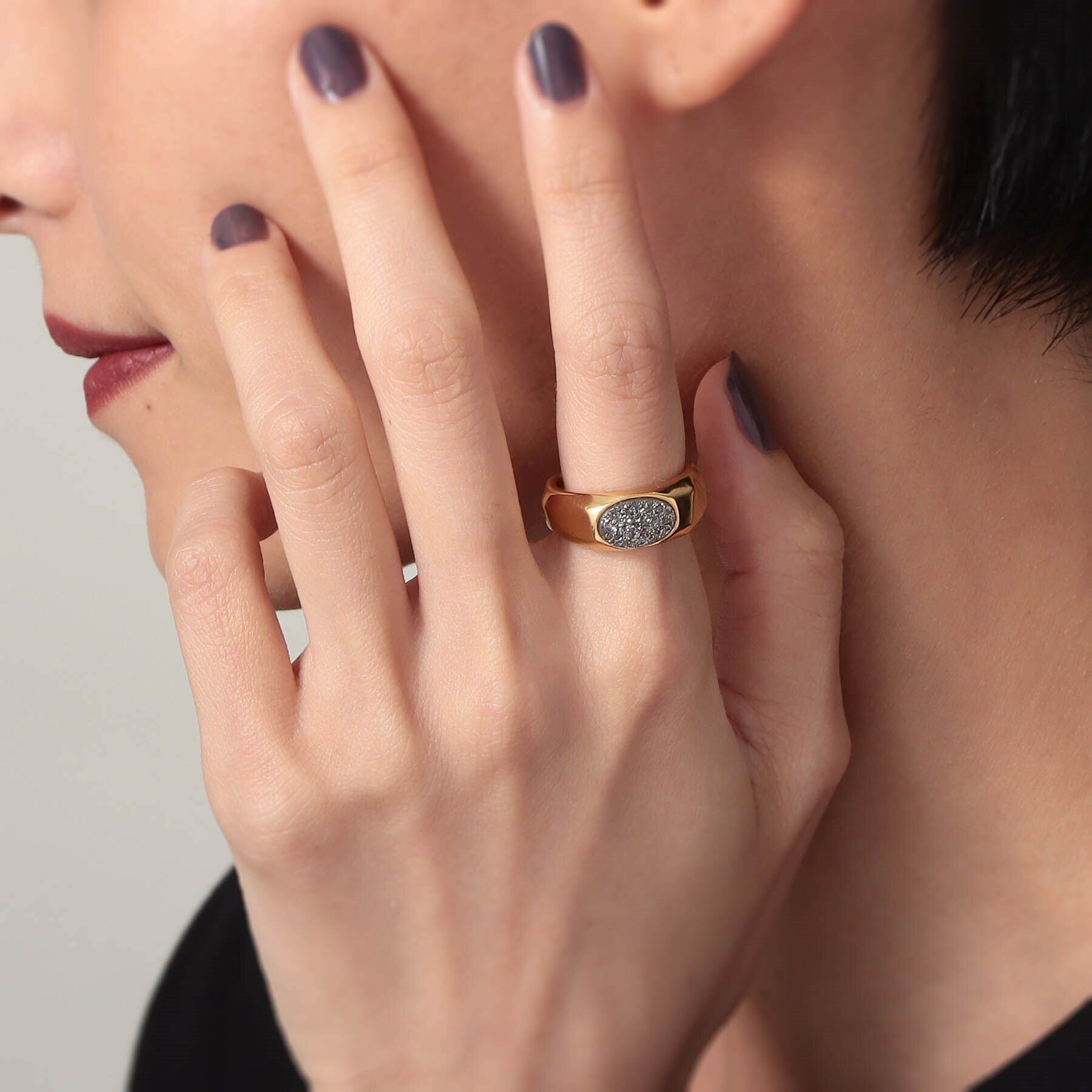 COCOSHNIK ONKITSCH「シルバー カラーストーン ブラックドルジーアゲート ニュアンスリングL GP」|リング|