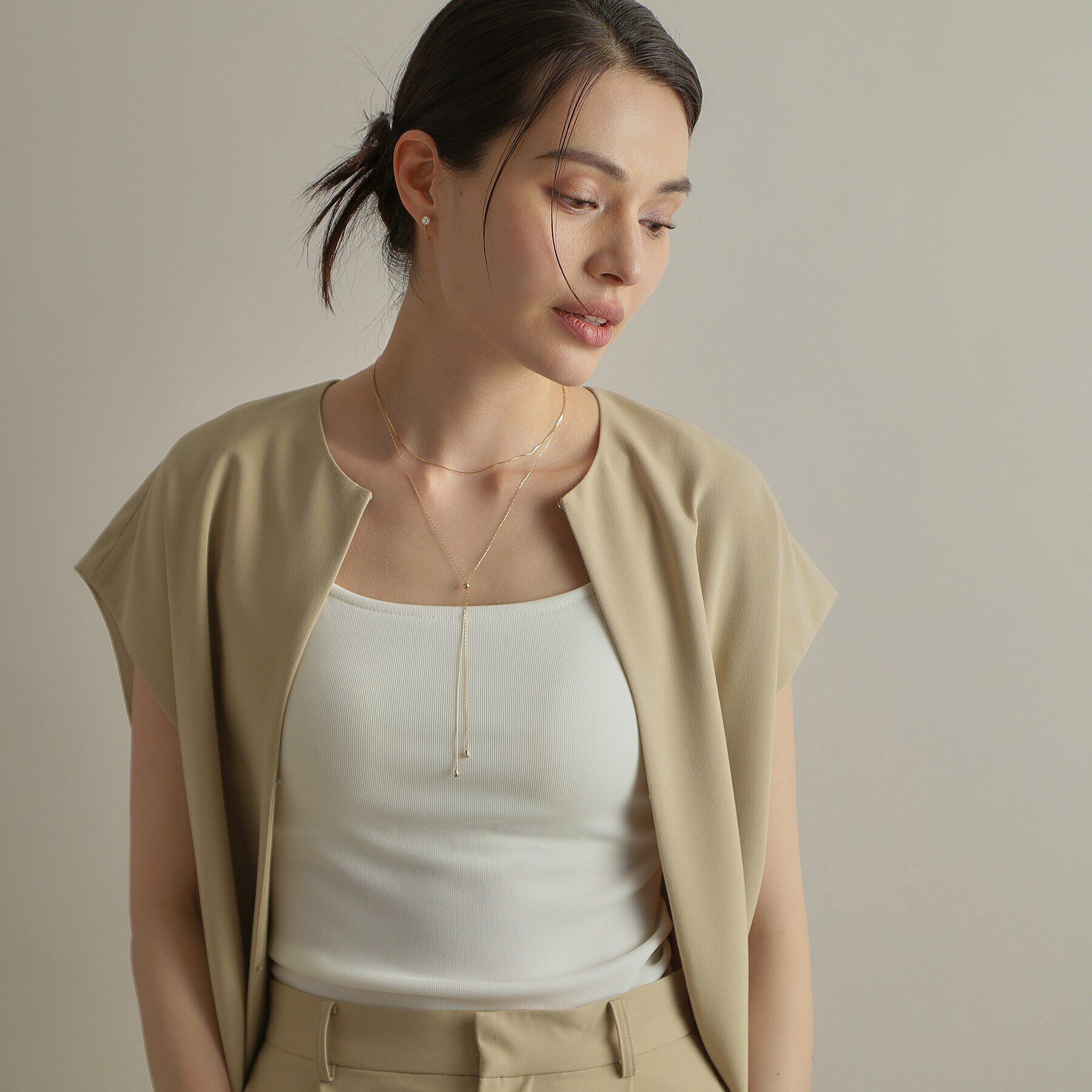 COCOSHNIK「K18中空ペアシェイプラリエット ネックレス」|ネックレス|