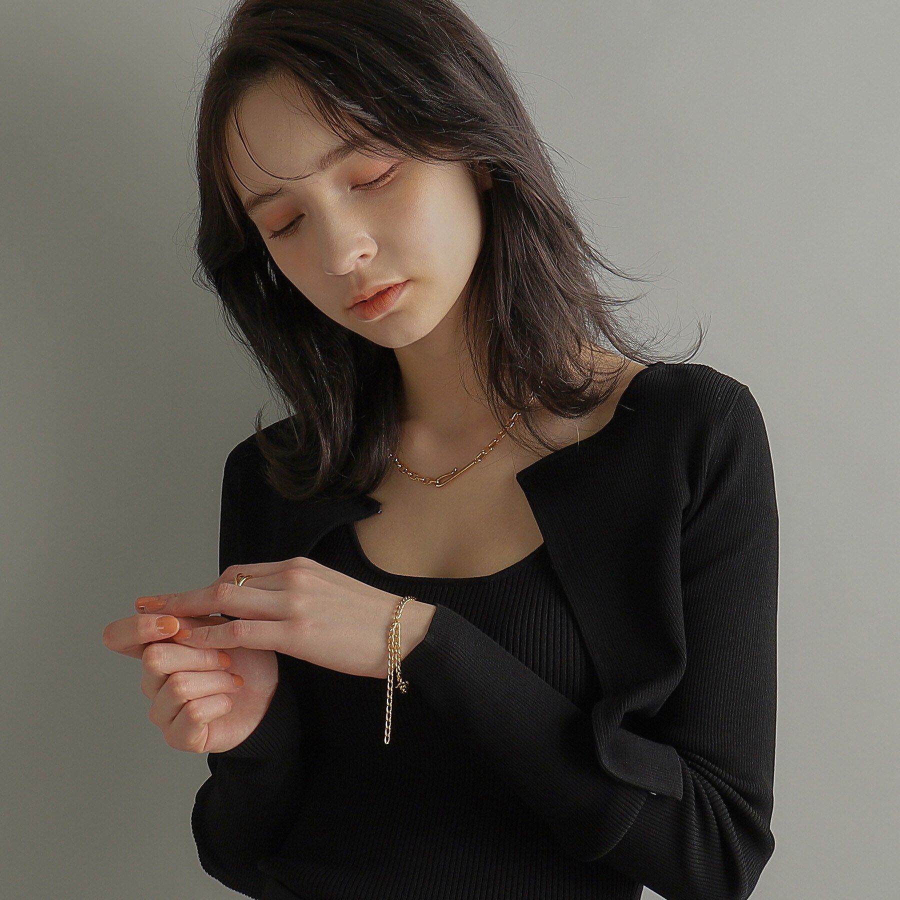 COCOSHNIK ONKITSCH「シルバー ハンギングロングカーブチェーン ブレスレット GP」|ブレスレット・バングル|