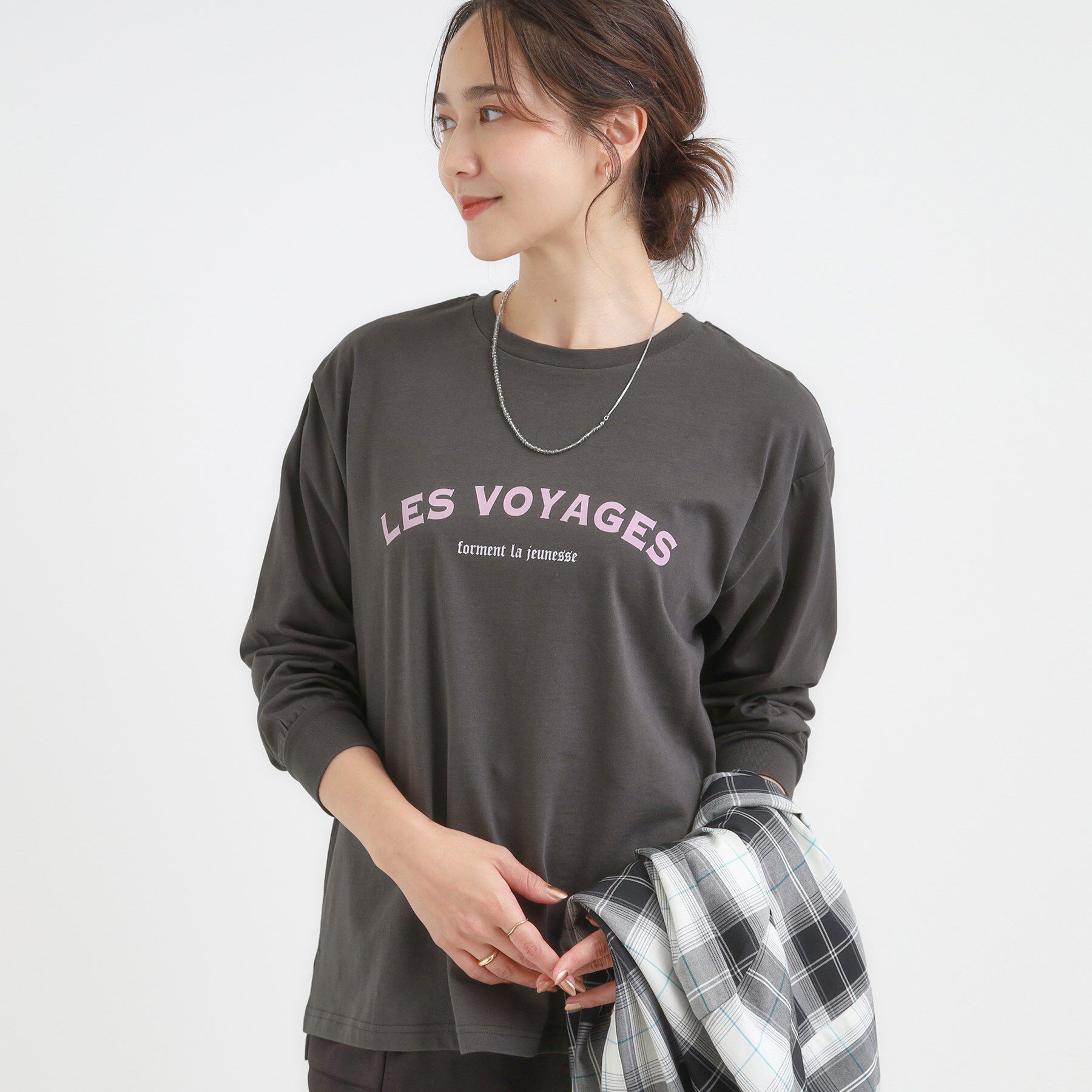 SHOO･LA･RUE「グラフィックアソート ベーシックロンT」|Tシャツ・カットソー|チャコールグレー(4