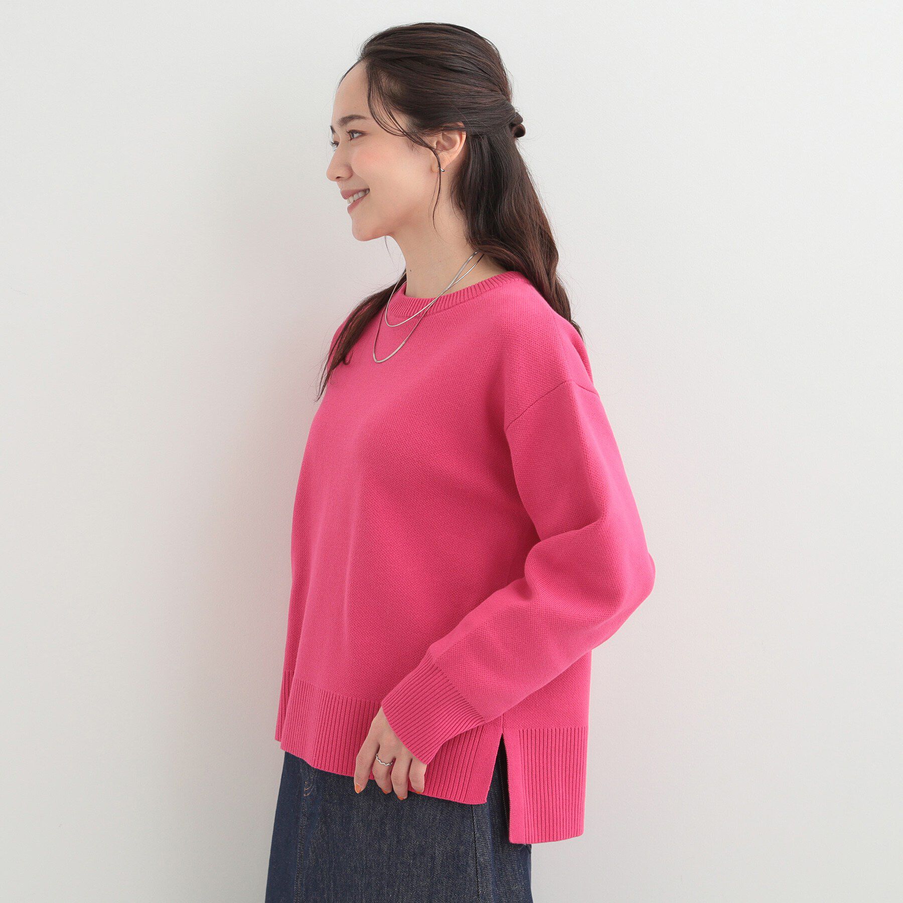 SHOO･LA･RUE「【S-LL/洗濯機可/体型カバー】大人世代も取り入れやすい スウェットライクニット」|ニット・セーター|