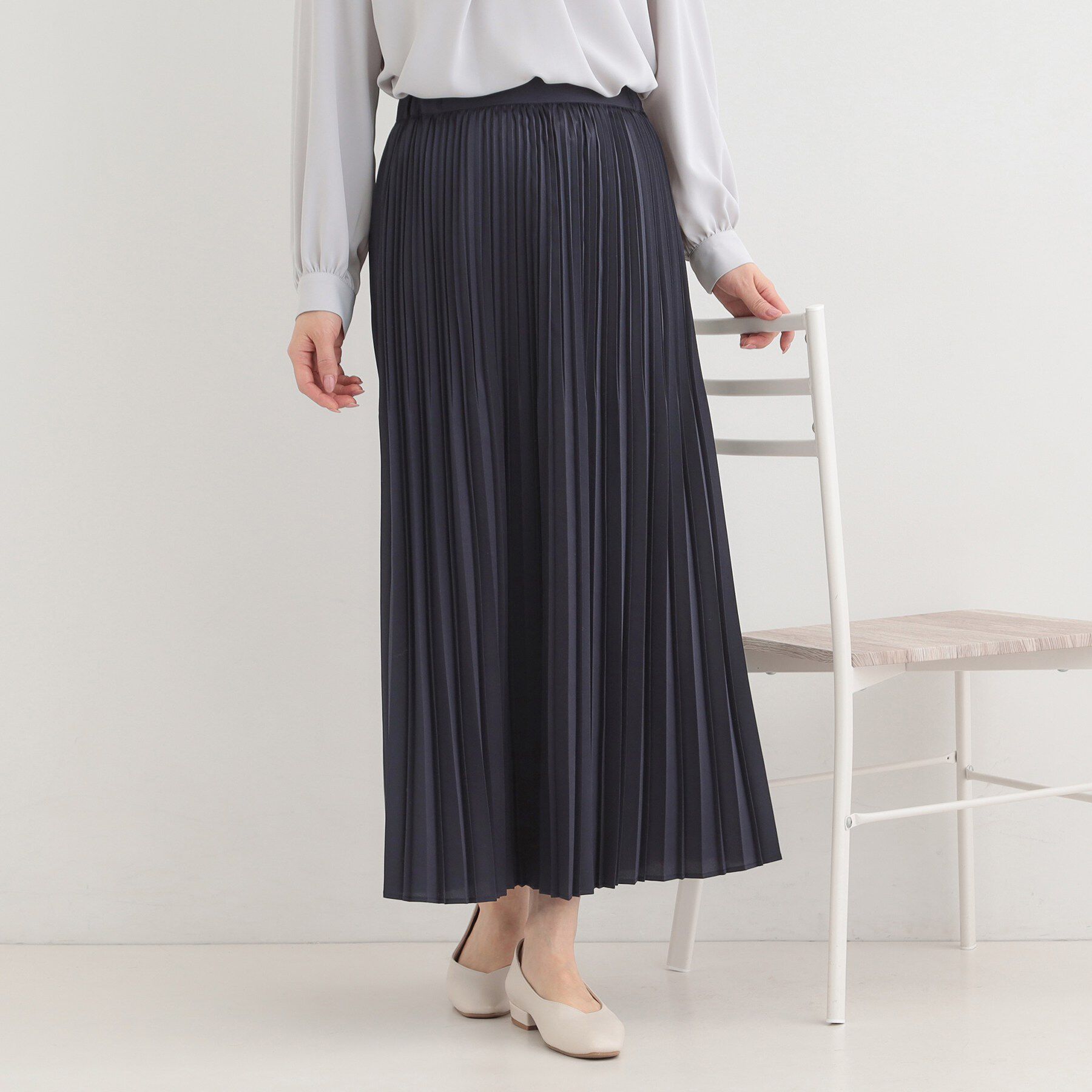 SHOO･LA･RUE「【着丈選べる】微ラメプリーツスカート」|スカート|ネイビー(094)