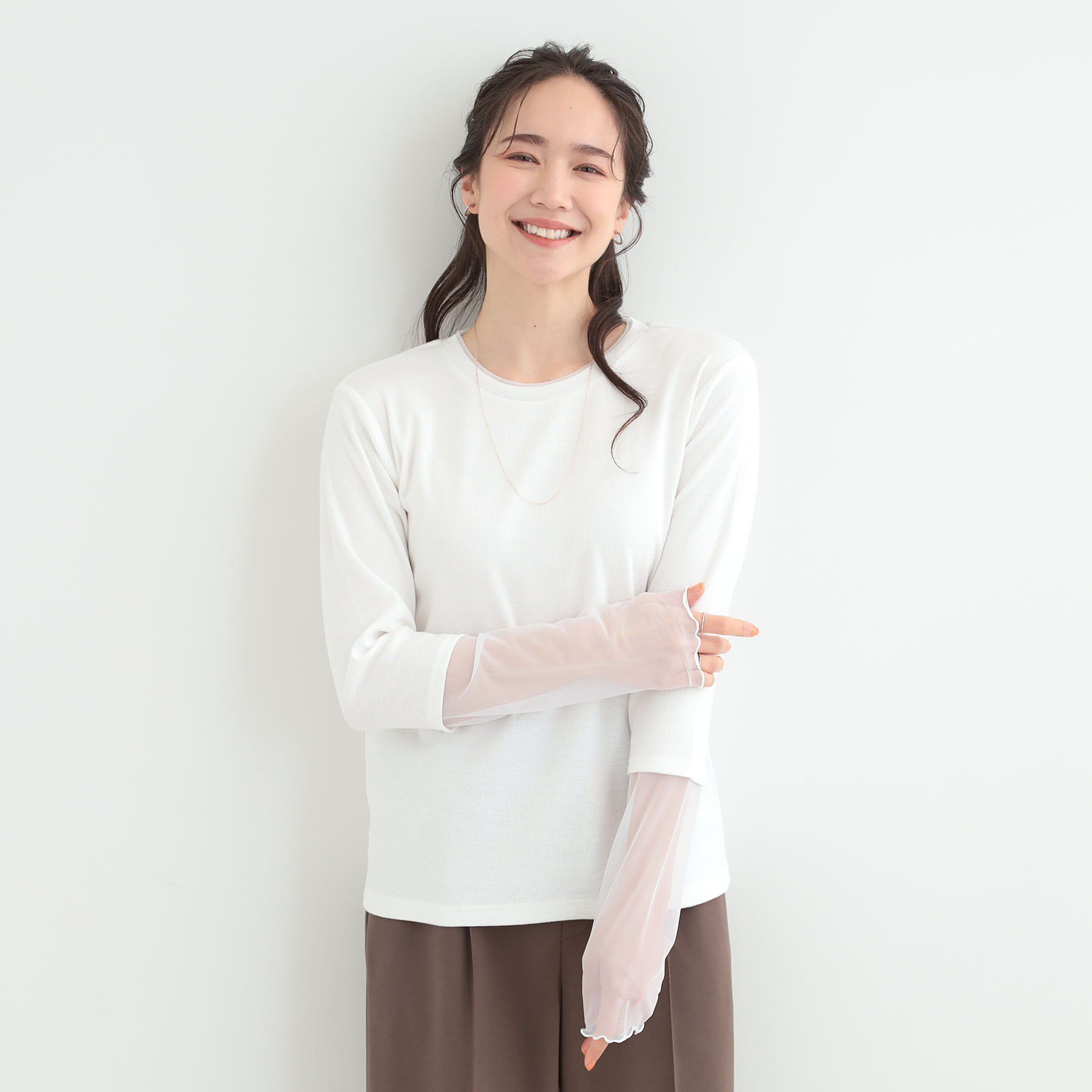 SHOO･LA･RUE「【S-LL】レイヤードスタイルに チュール切替ロンT」|Tシャツ・カットソー|