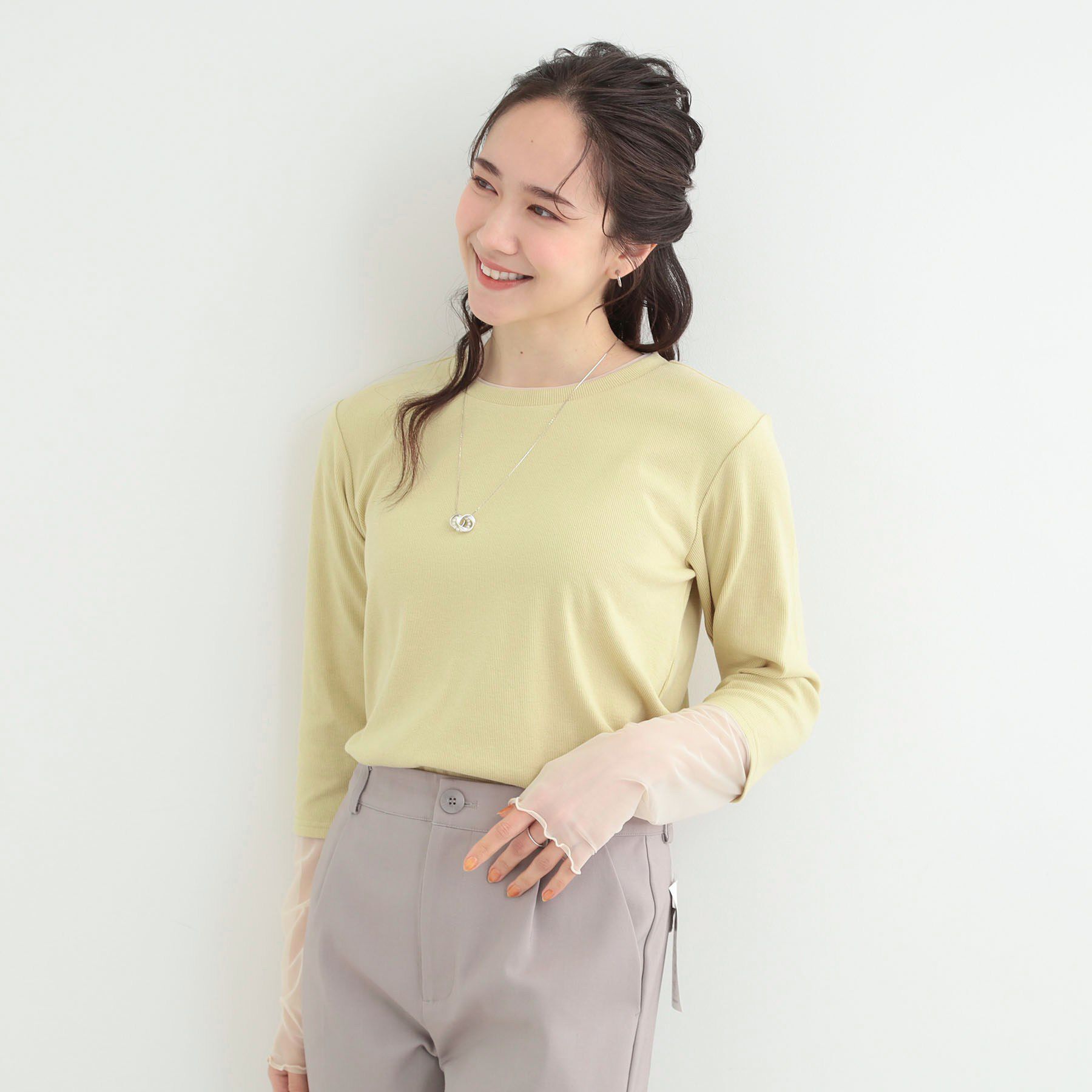 SHOO･LA･RUE「【S-LL】レイヤードスタイルに チュール切替ロンT」|Tシャツ・カットソー|