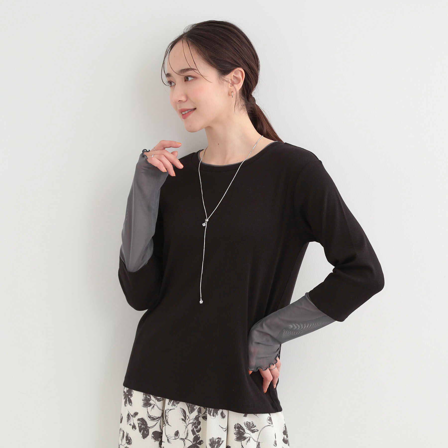 SHOO･LA･RUE「【S-LL】レイヤードスタイルに チュール切替ロンT」|Tシャツ・カットソー|