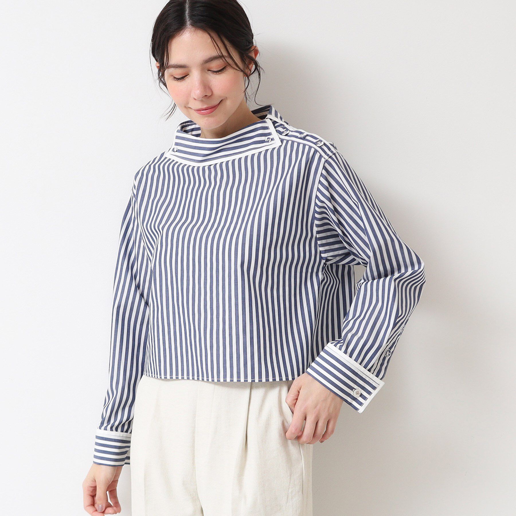 Dessin「【洗える】ロールネックストライプブラウス（S～L）」|シャツ・ブラウス|
