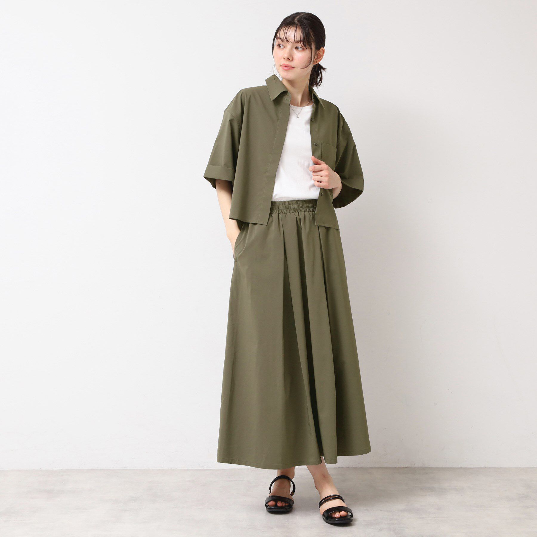 Dessin「【撥水・セットアップ可能・洗える】ナイロンクロップド丈シャツ」|シャツ・ブラウス|