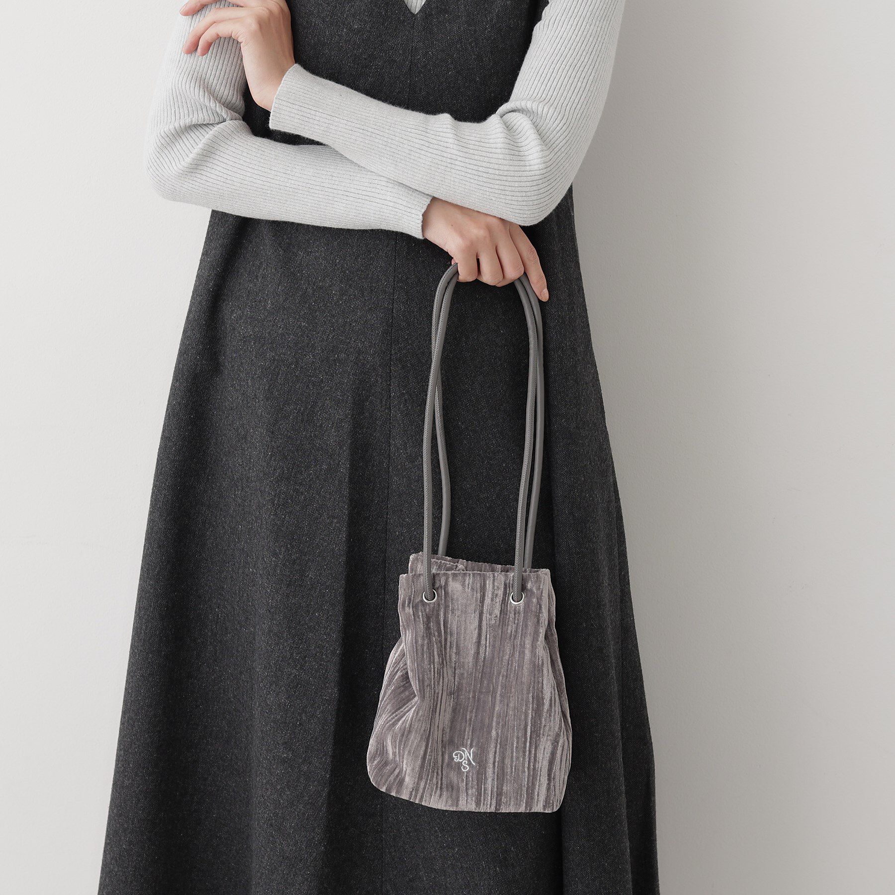 Dessin「ベロア巾着バッグ」|トートバッグ|グレー(012)