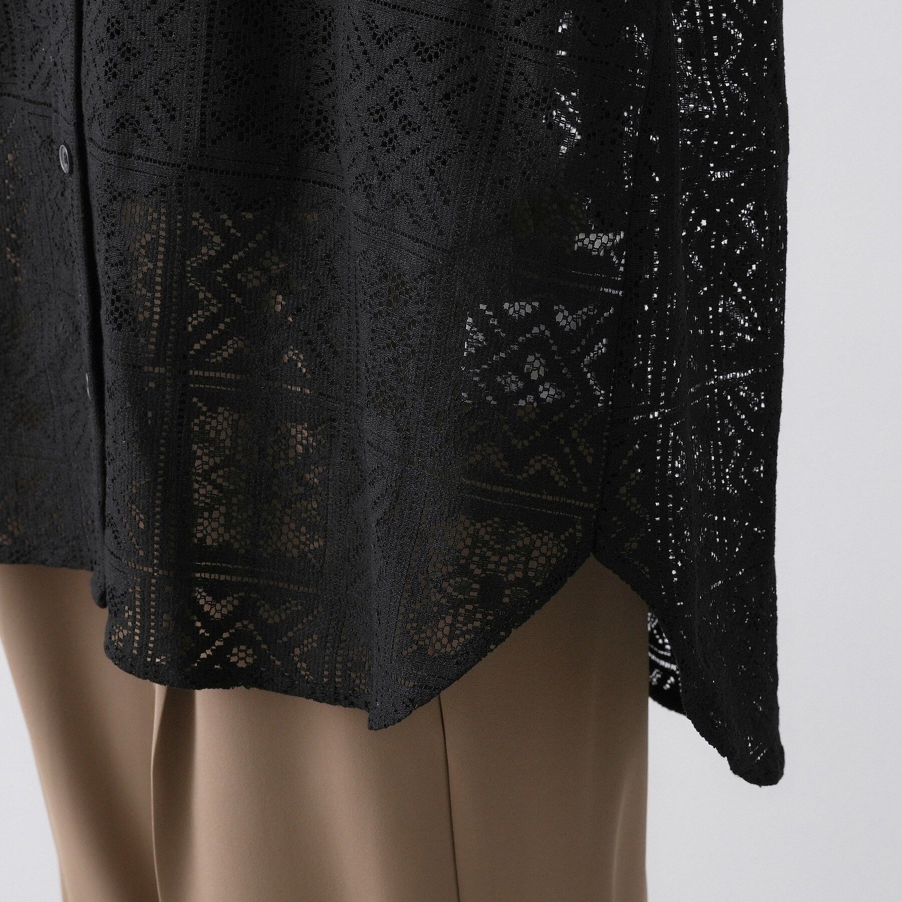 Dessin「【洗える】スクエアレースノーカラーシャツ」|シャツ・ブラウス|