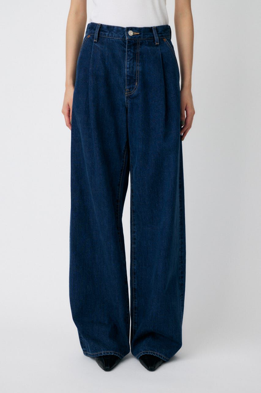 MOUSSY「TUCK WIDE ストレートデニム」|デニム|BLU