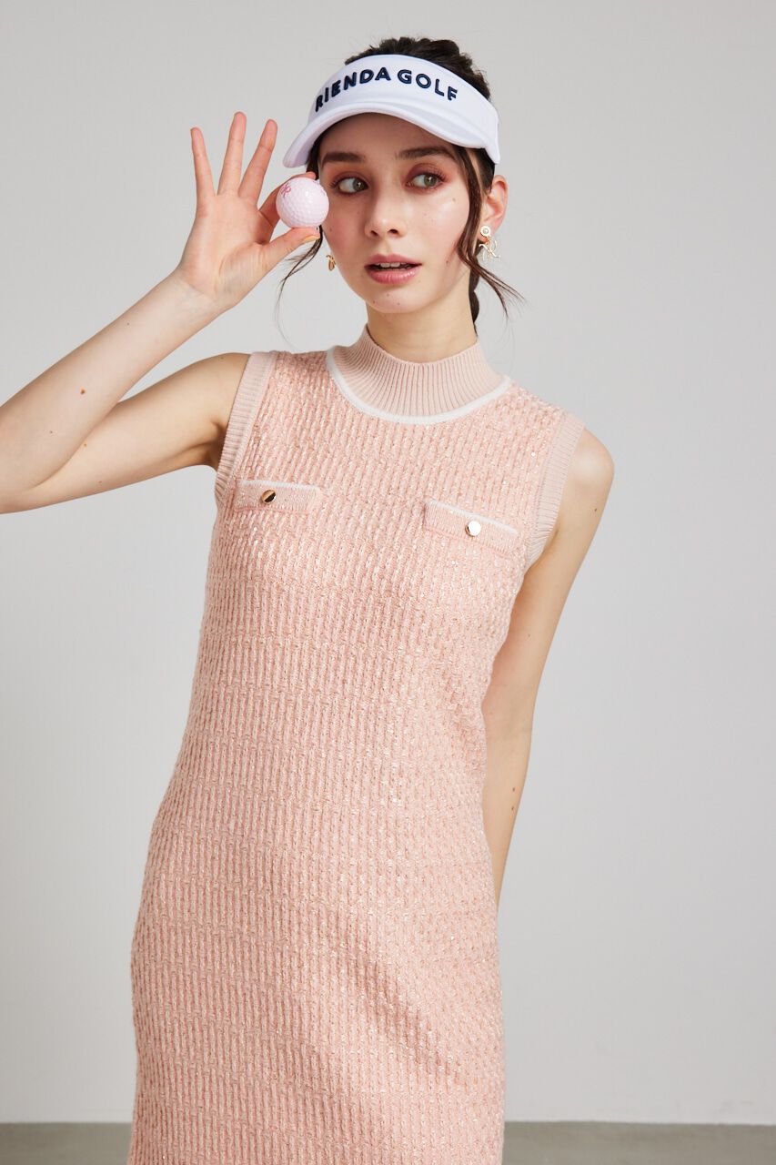 rienda「シャイニーツイードモックネックニットOP」|ワンピース|