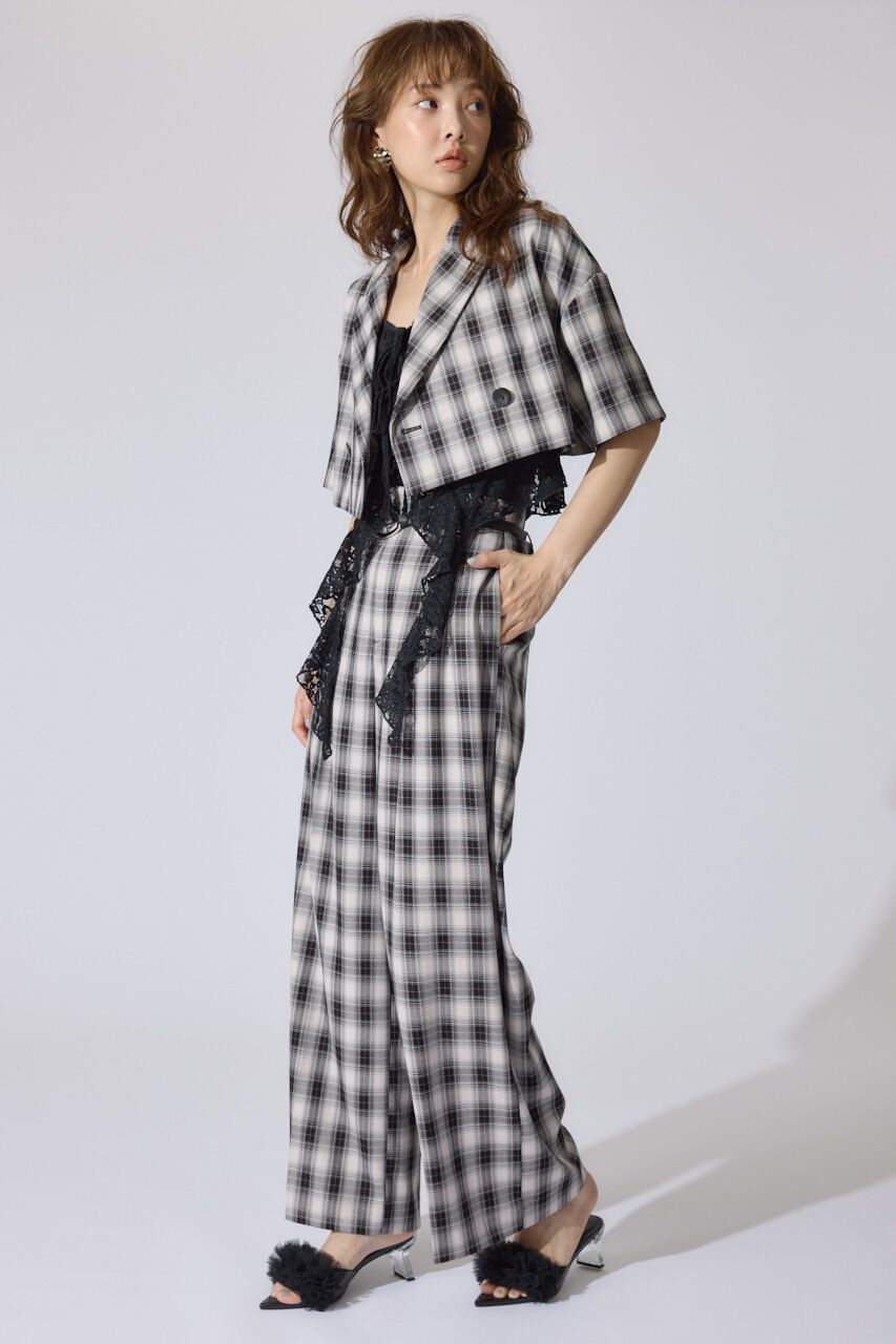 rienda「チェックワイドタックベルト付きジャストウエストパンツ」|その他|