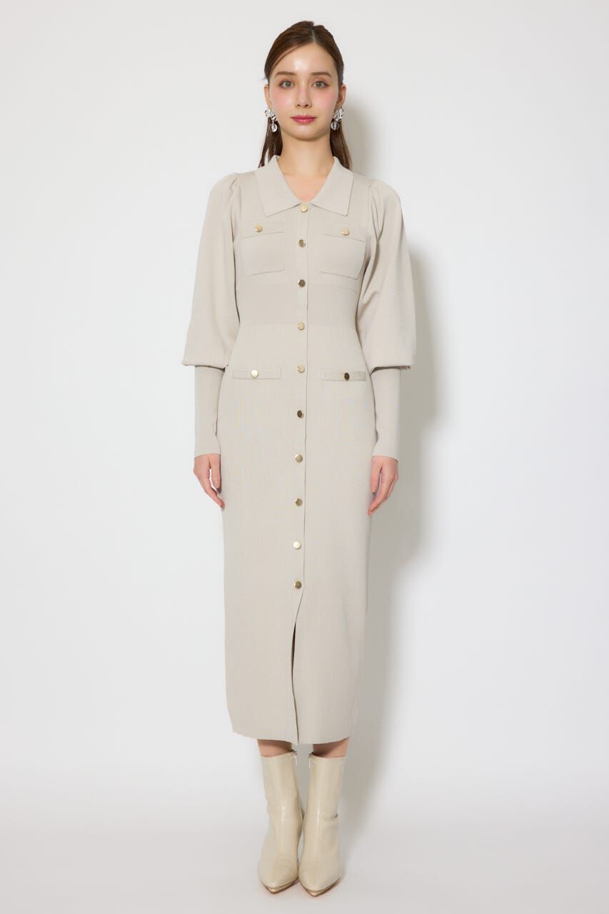 rienda「パフロングスリーブニットタイトワンピース」|ワンピース|