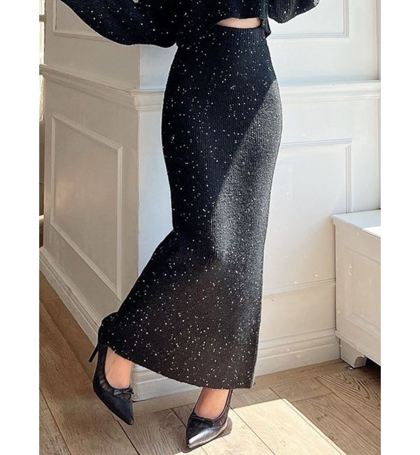 RESEXXY「グリッターIラインニットスカート【セットアップ着用可能】」|スカート|ブラック