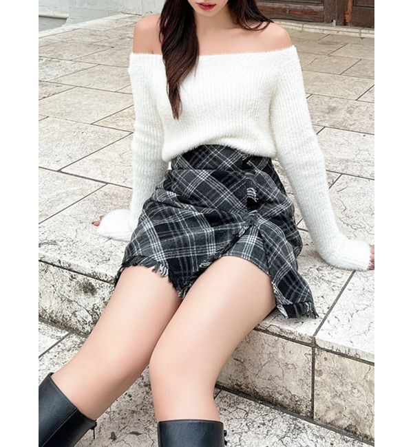 RESEXXY「ミニシャギーワンショルニットトップス」|ニット・セーター|ホワイト