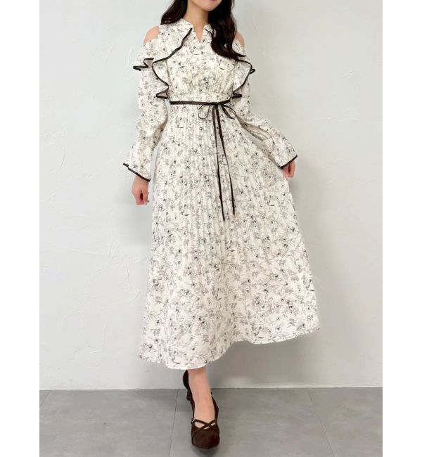 dazzlin「オープンショルダーフラワープリーツワンピース」|ワンピース|